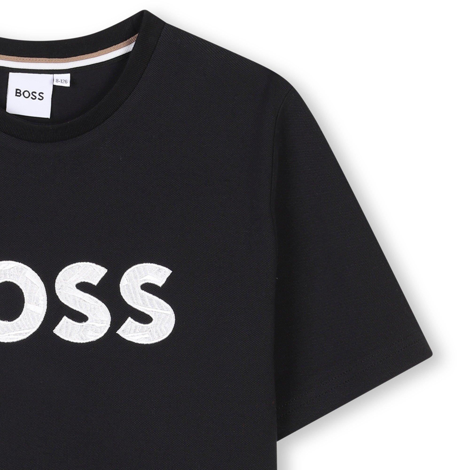 Black - Boss - Kids Embroidered Logo Short-Sleeved T-Shirt - 3