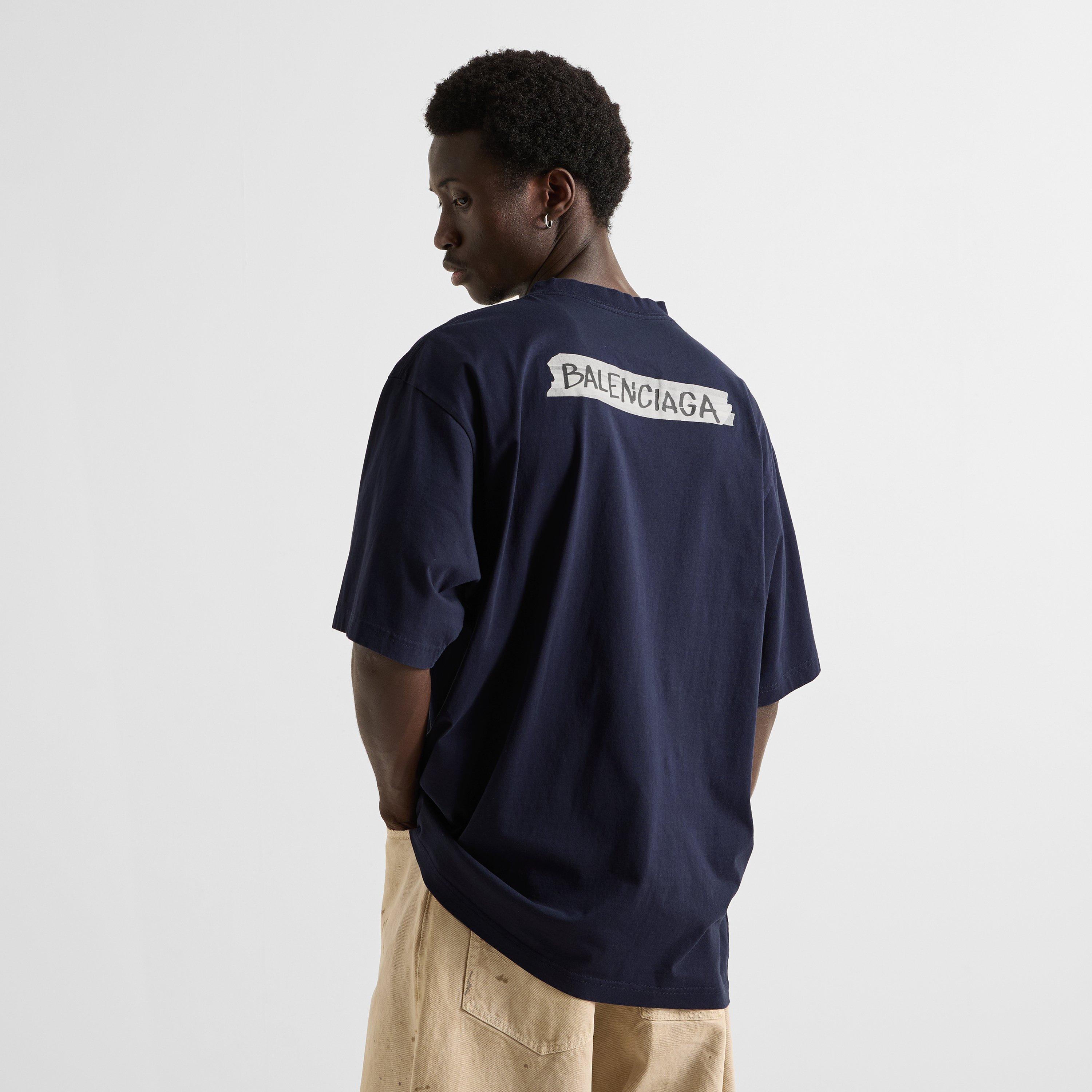 Navy - Balenciaga - Men's Tape Oversized Cotton T-Shirt - 4