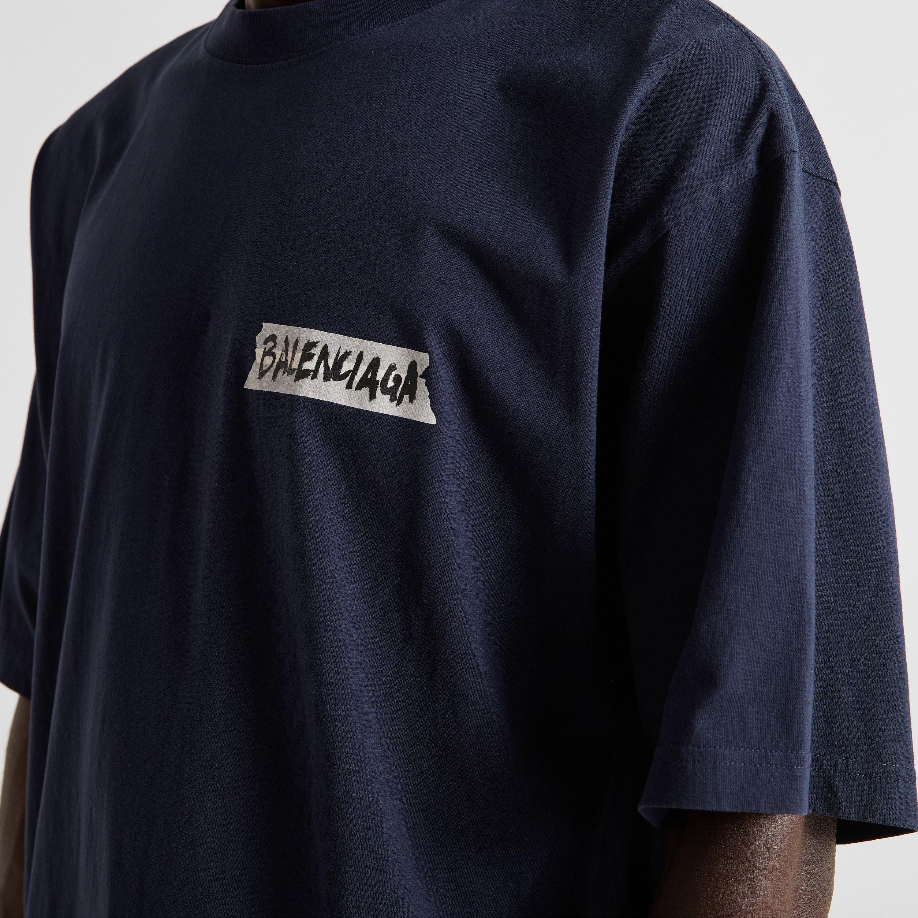 Navy - Balenciaga - Men's Tape Oversized Cotton T-Shirt - 5