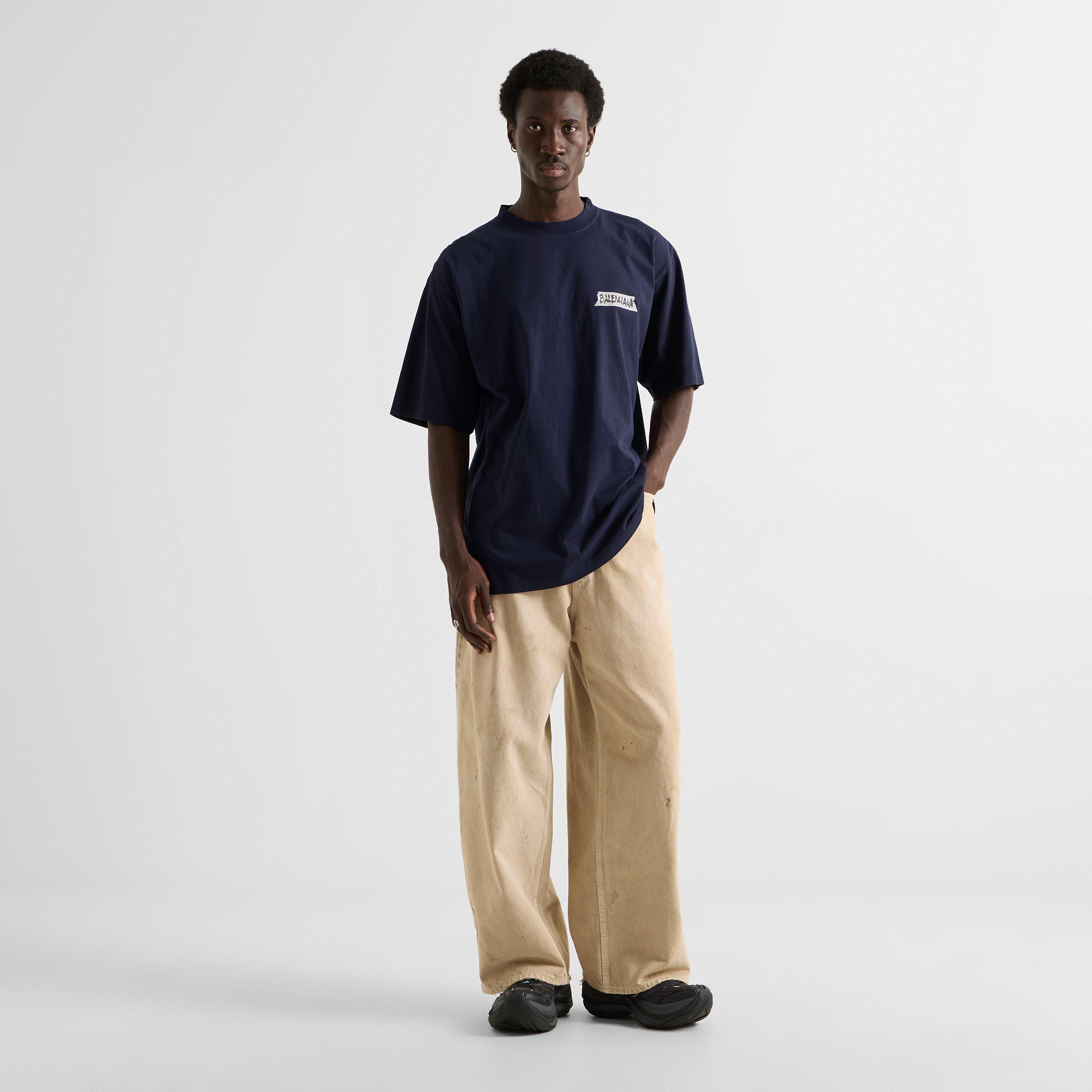 Navy - Balenciaga - Men's Tape Oversized Cotton T-Shirt - 6