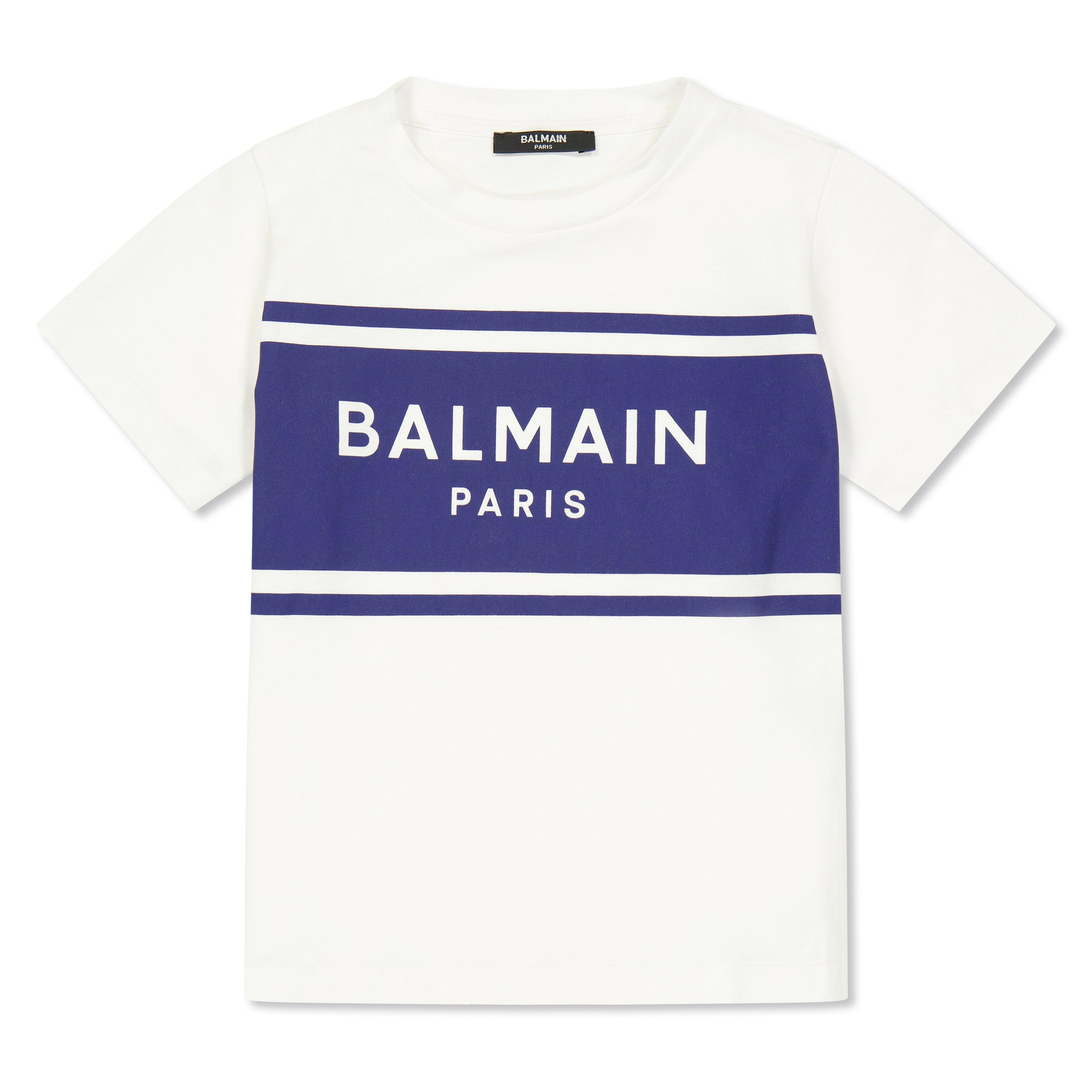 Balmain Kids' Logo T-Shirt - Wht Blu 100BL - Size 14Y