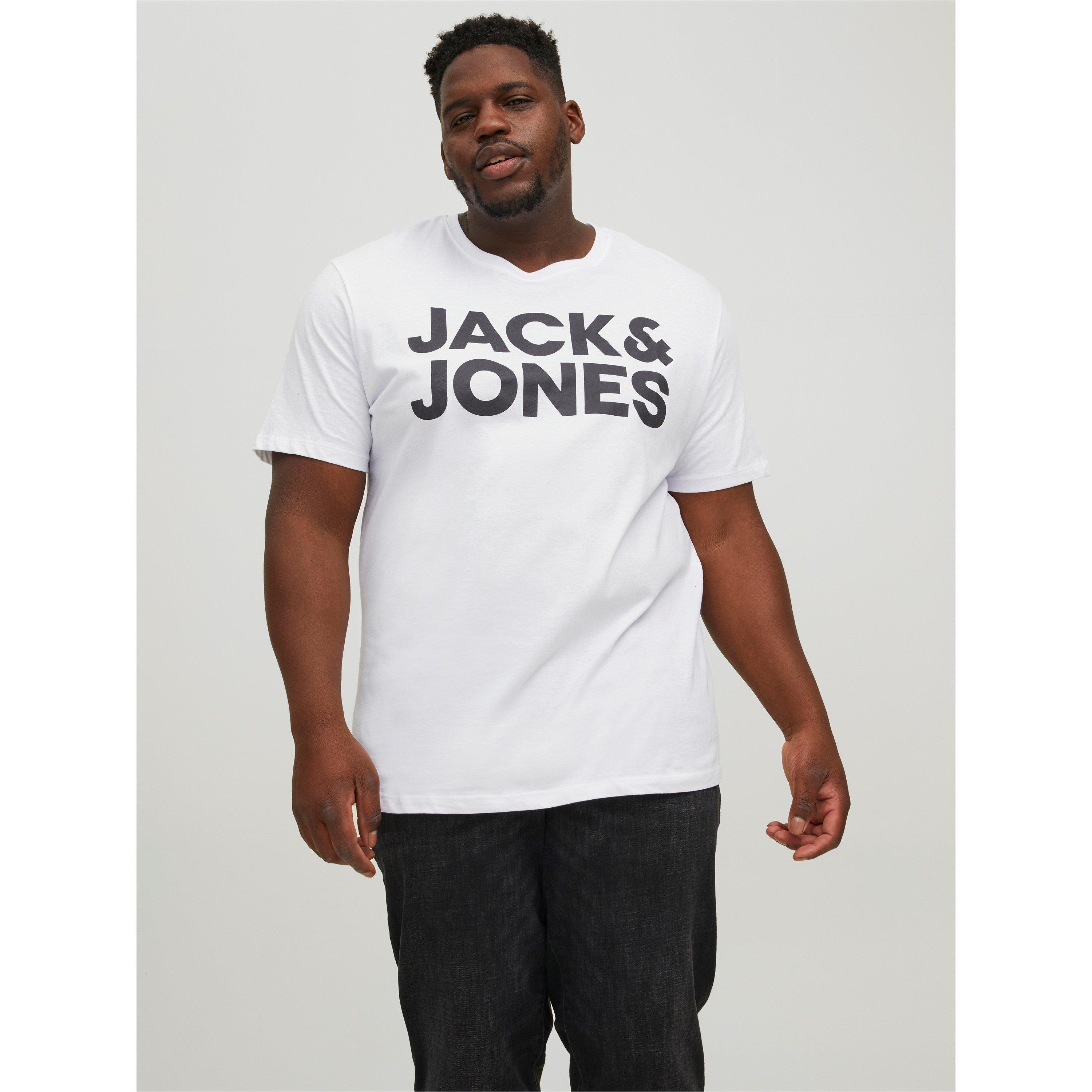 White - Jack and Jones - Jack Short Sleeve Logo T-Shirt Mens Plus Size - 3