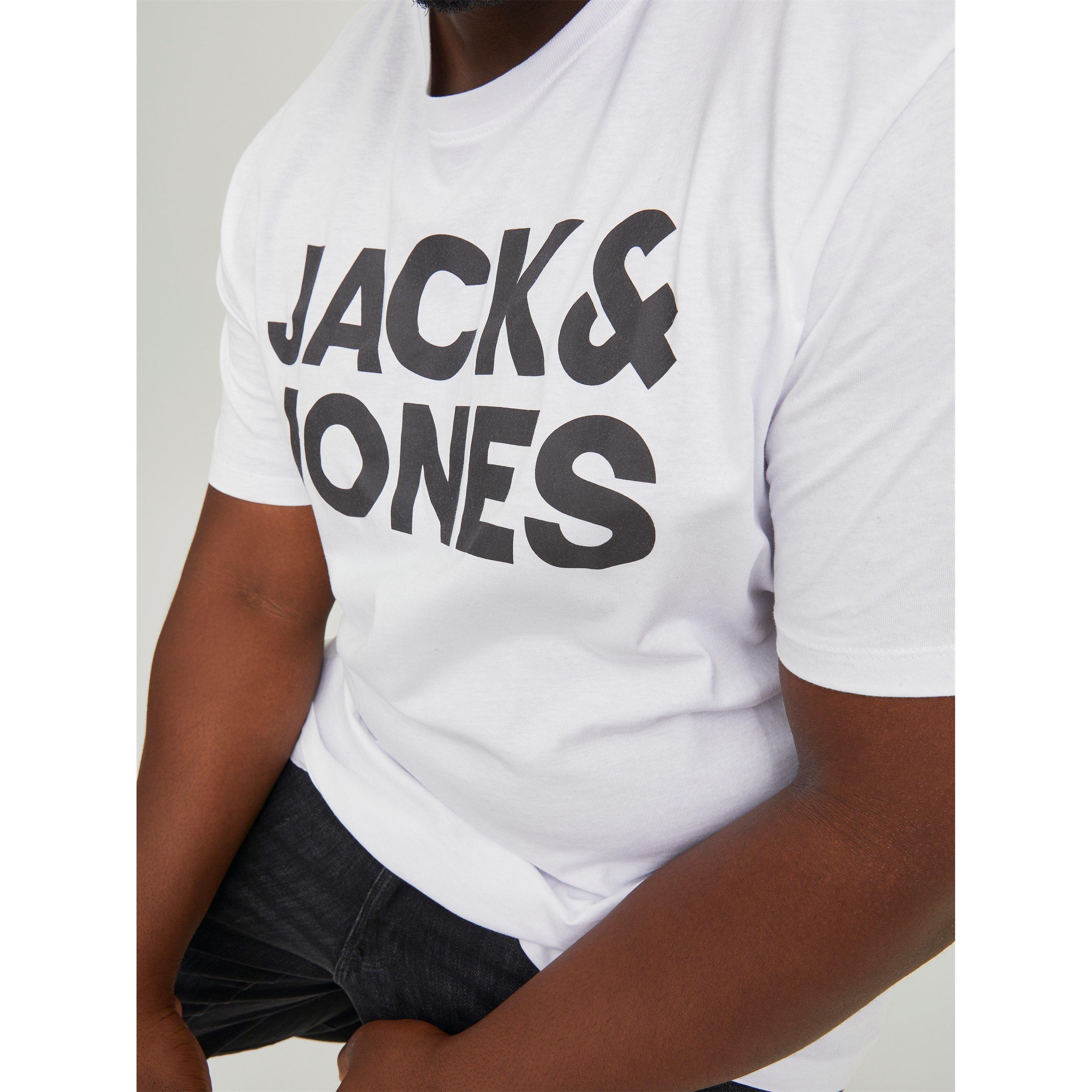 White - Jack and Jones - Jack Short Sleeve Logo T-Shirt Mens Plus Size - 5