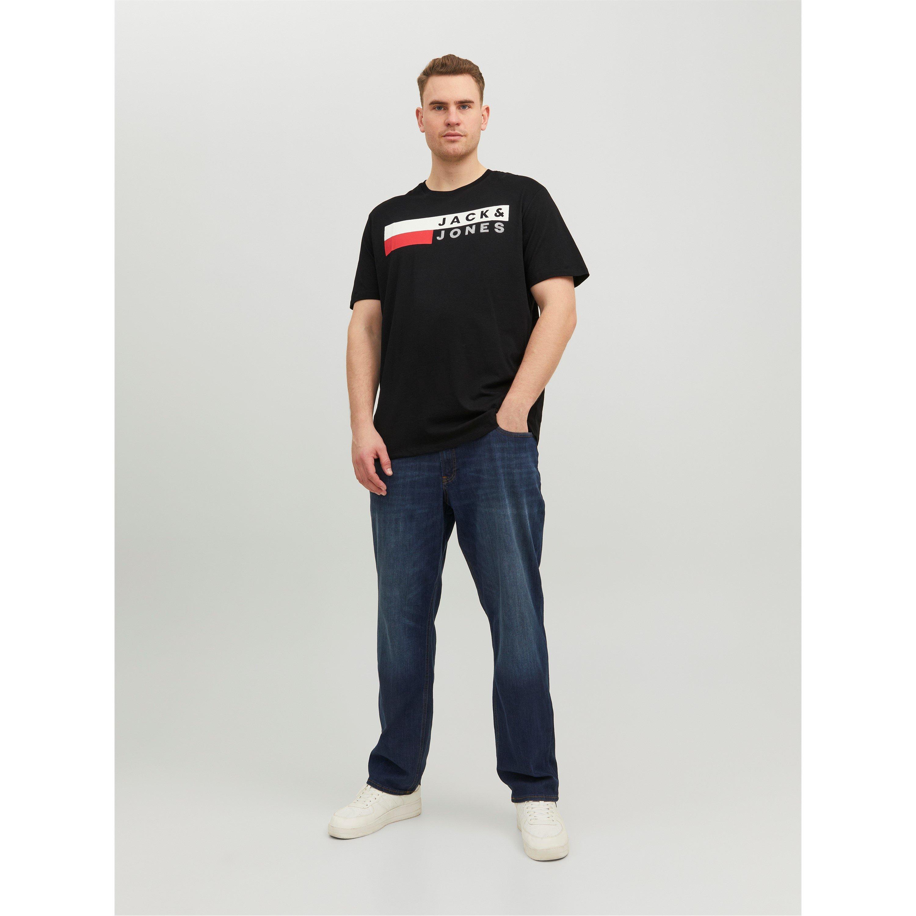 Crna - Jack and Jones - Short Sleeve Logo T-Shirt Mens Plus Size - 2