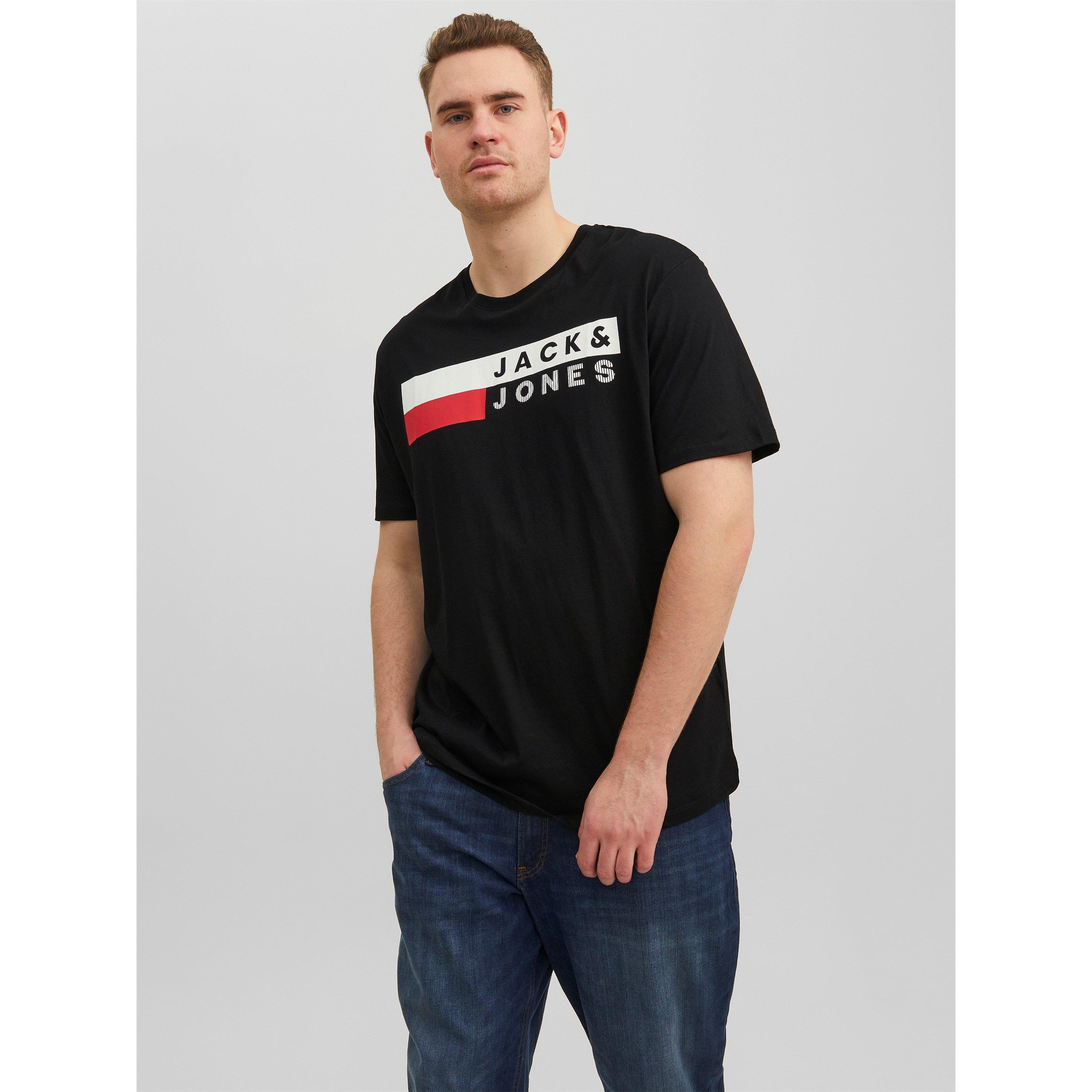 Crna - Jack and Jones - Short Sleeve Logo T-Shirt Mens Plus Size - 3