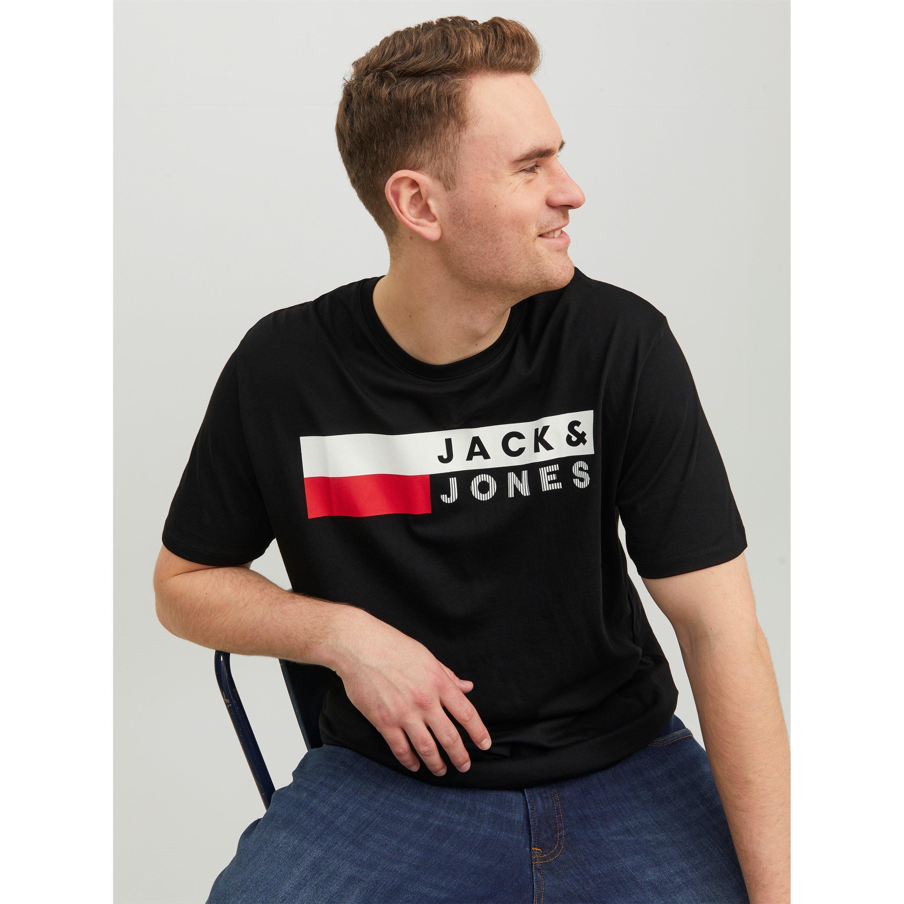 Crna - Jack and Jones - Short Sleeve Logo T-Shirt Mens Plus Size - 4