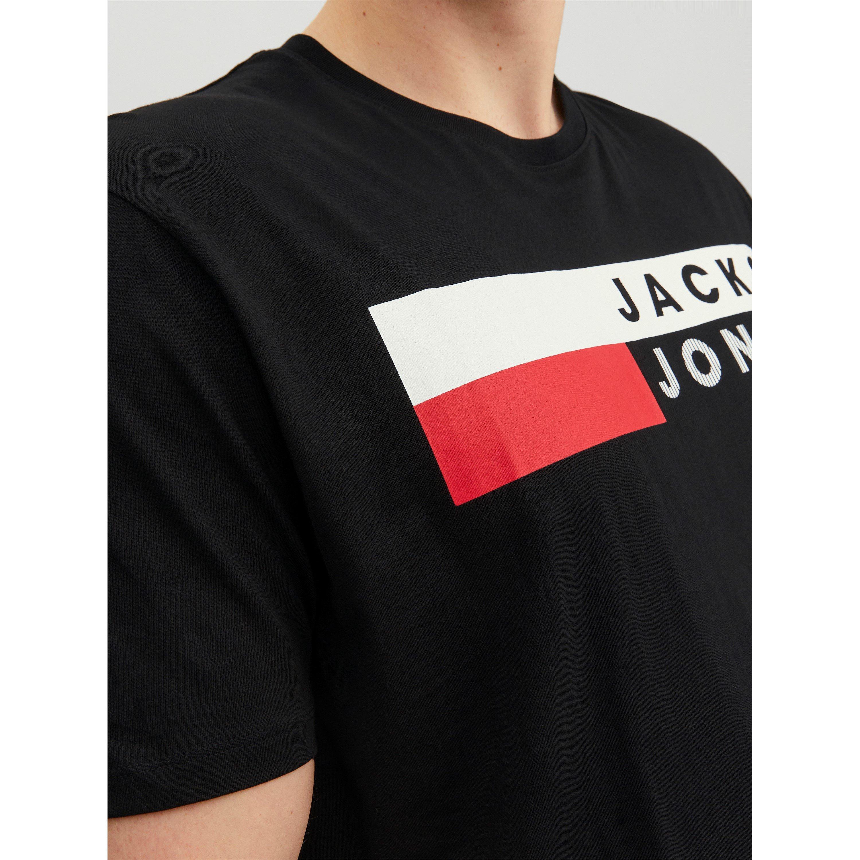 Crna - Jack and Jones - Short Sleeve Logo T-Shirt Mens Plus Size - 6