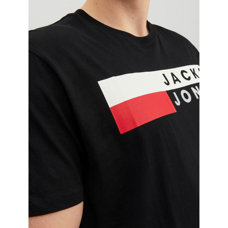 Noir - Jack and Jones PLUS - Jack Short Sleeve Logo T-shirt ribbed Mens Plus Size - 6