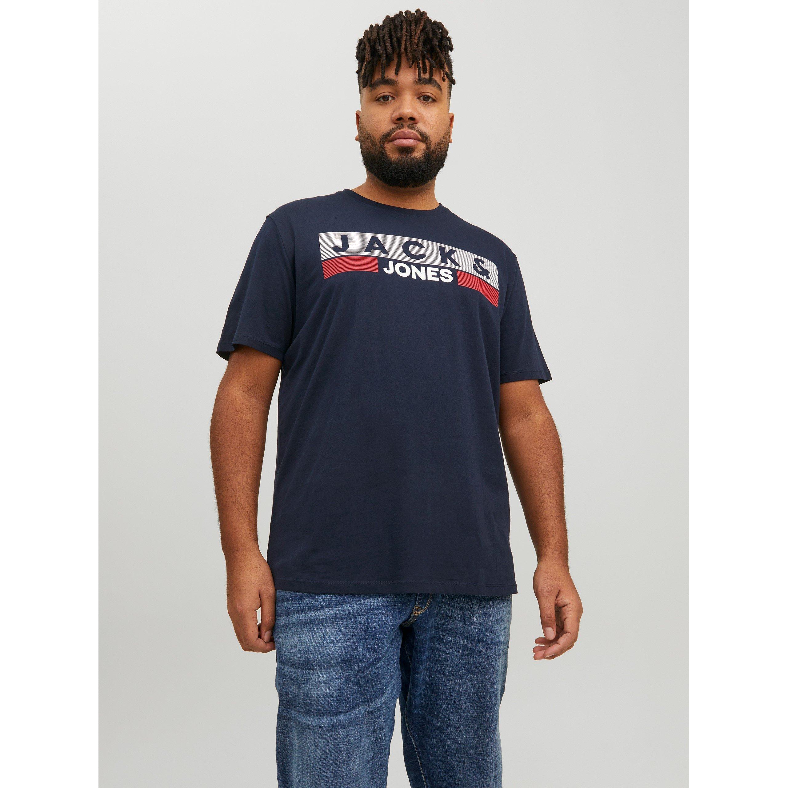 Navy Blazer - Jack and Jones - Jack Short Sleeve Logo T-Shirt Mens Plus Size - 3