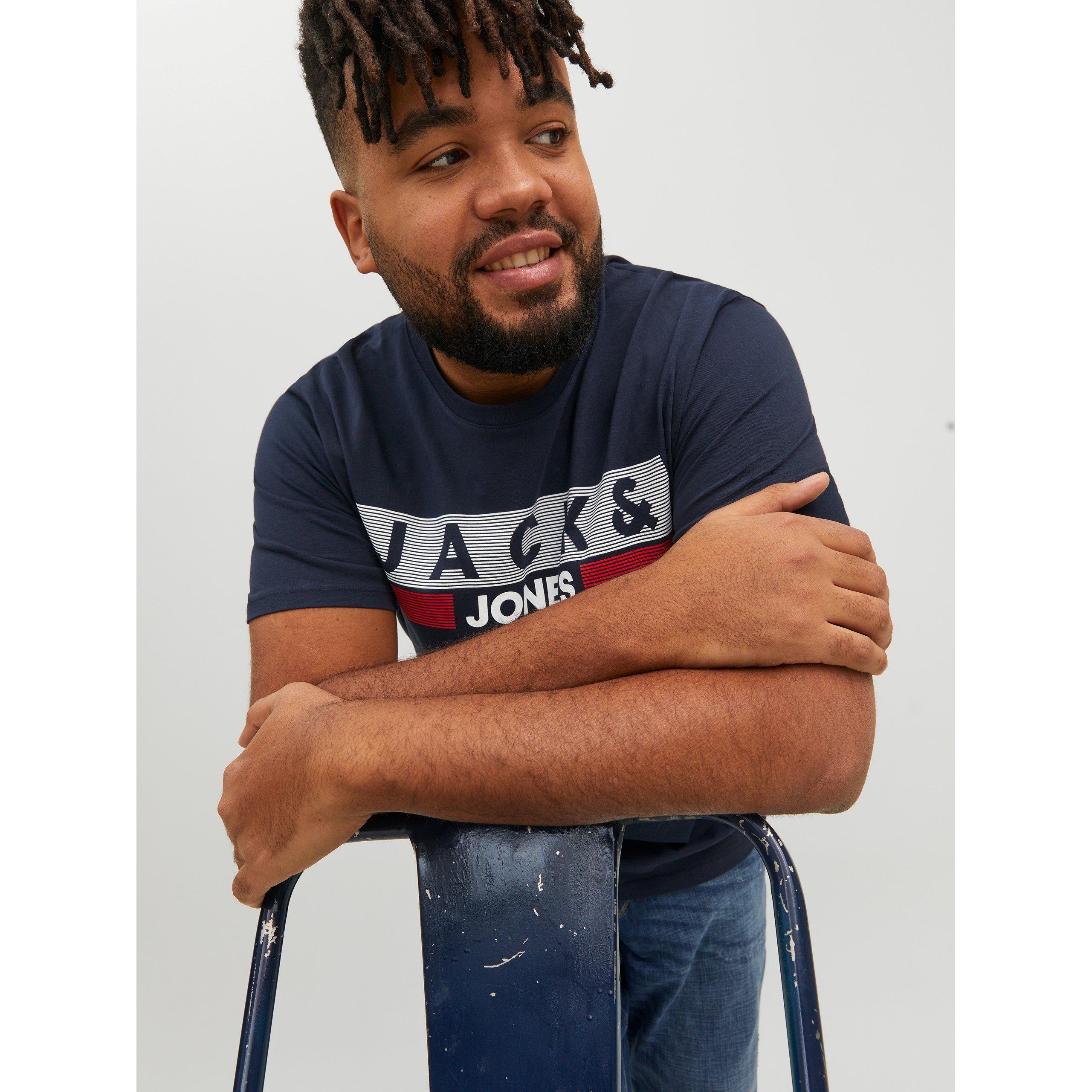 Navy Blazer - Jack and Jones - Jack Short Sleeve Logo T-Shirt Mens Plus Size - 5