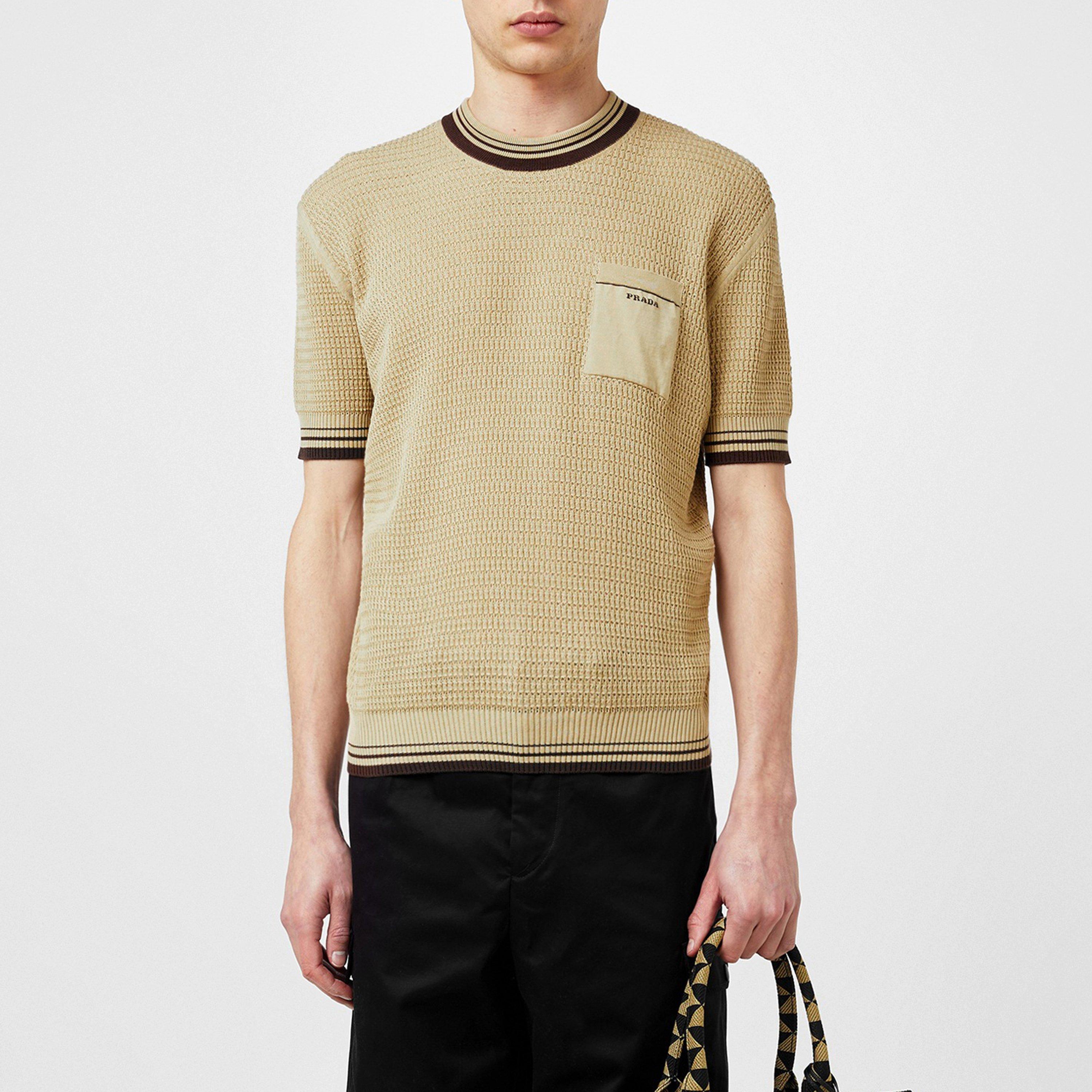 Brown - Prada - Embroidered Logo Knitted T-Shirt - 3