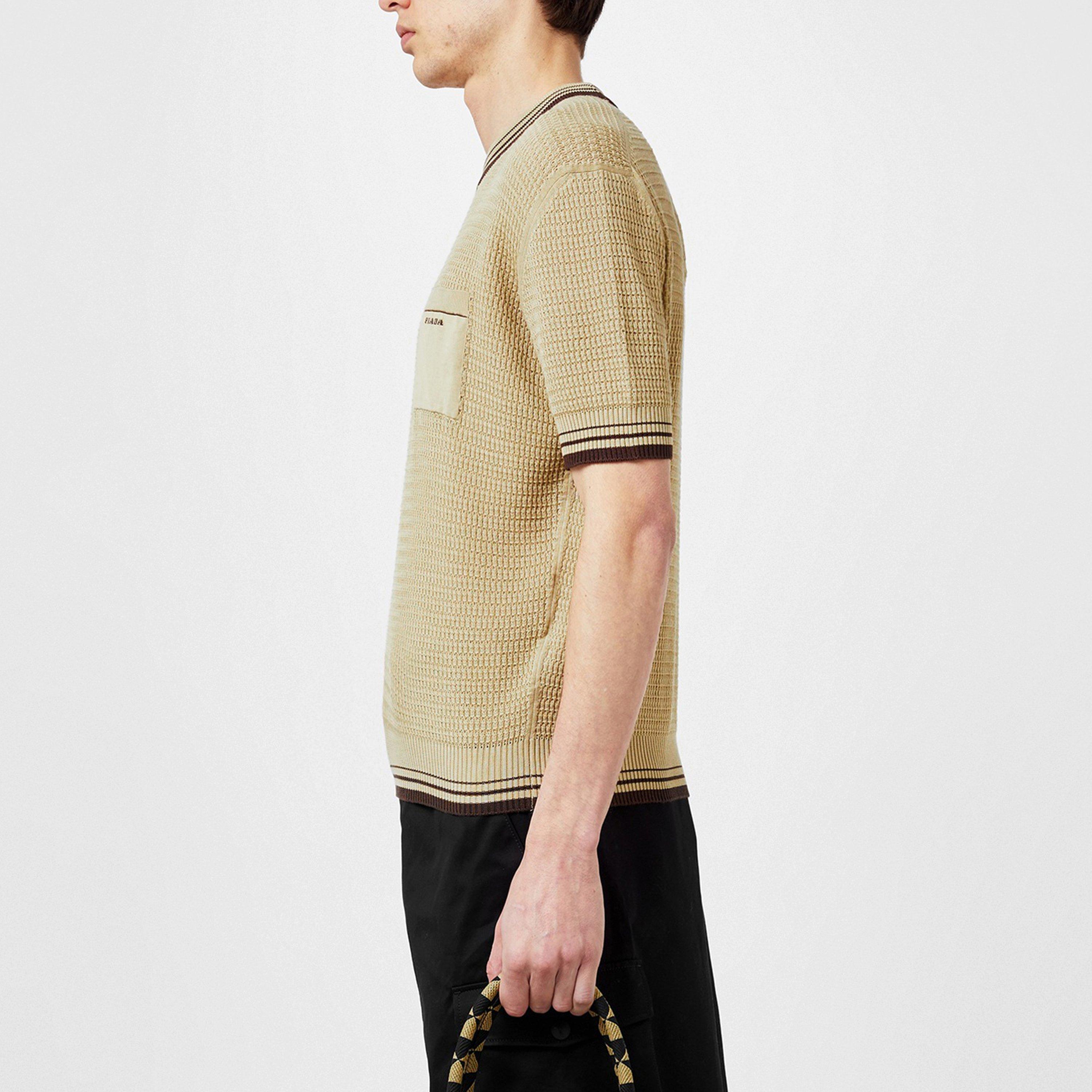 Brown - Prada - Embroidered Logo Knitted T-Shirt - 5