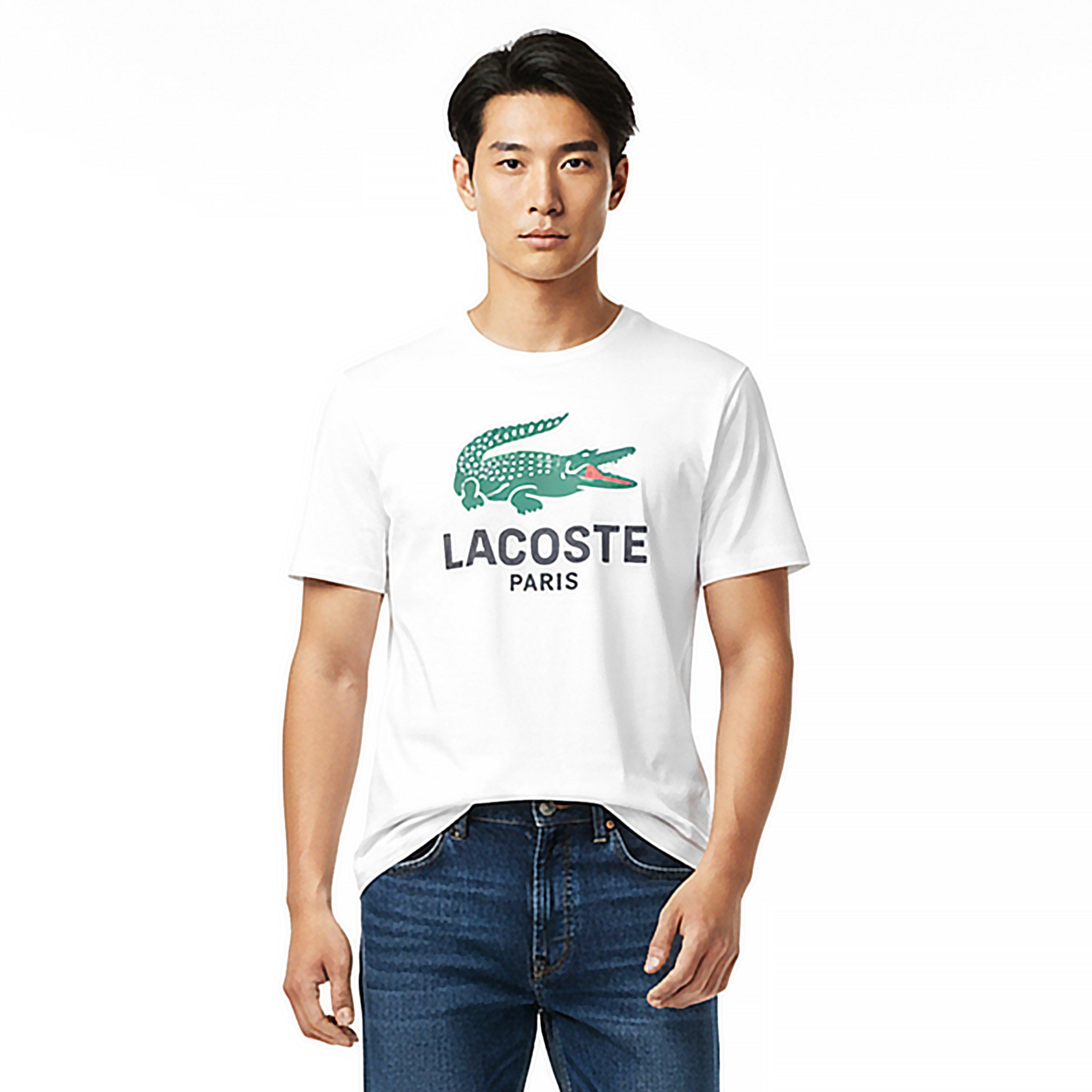 White 001 - Lacoste - Men's Large Croc Regular Fit T-Shirt - 3