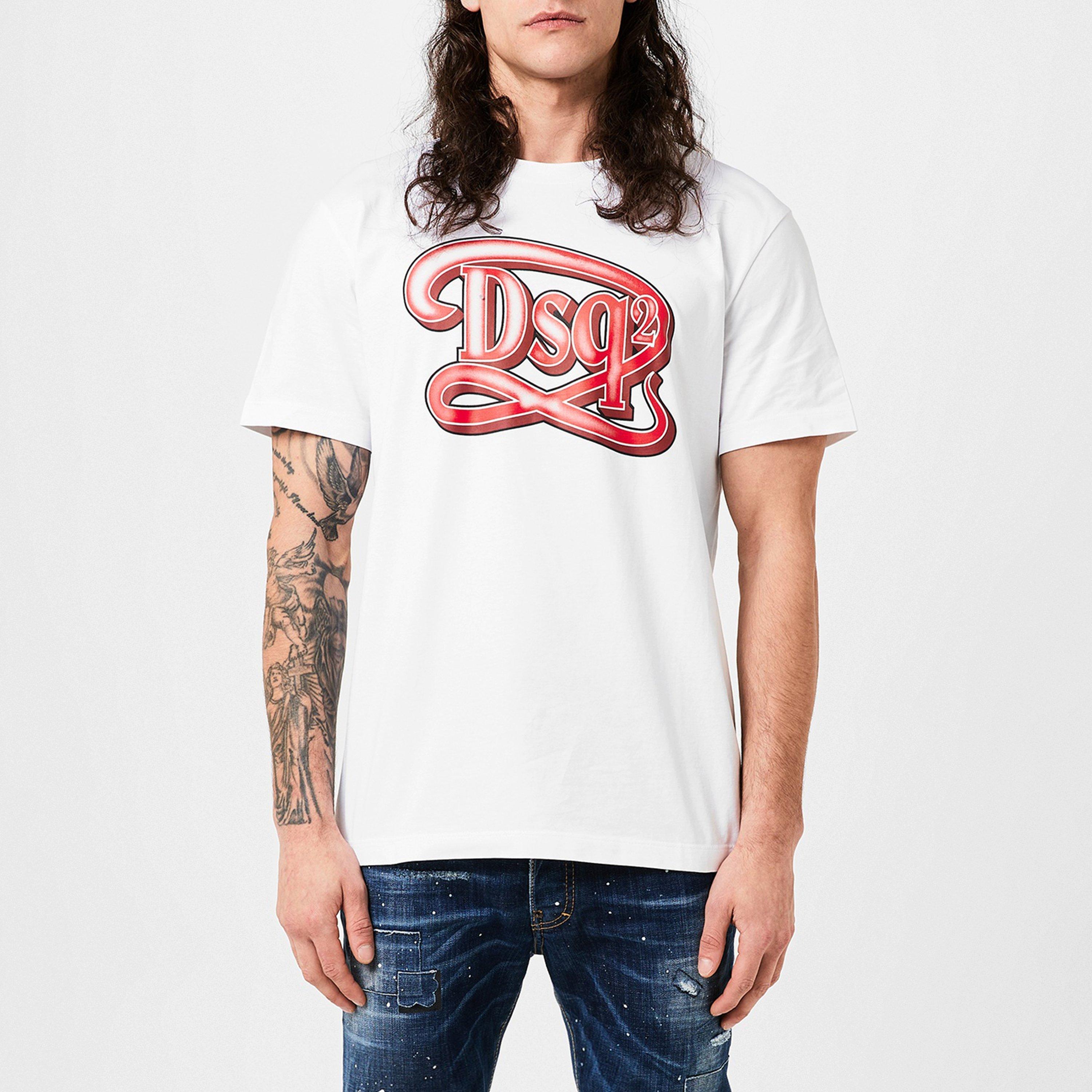 White - DSquared2 - Men's Logo Print Cotton Short Sleeve T-Shirt - 3