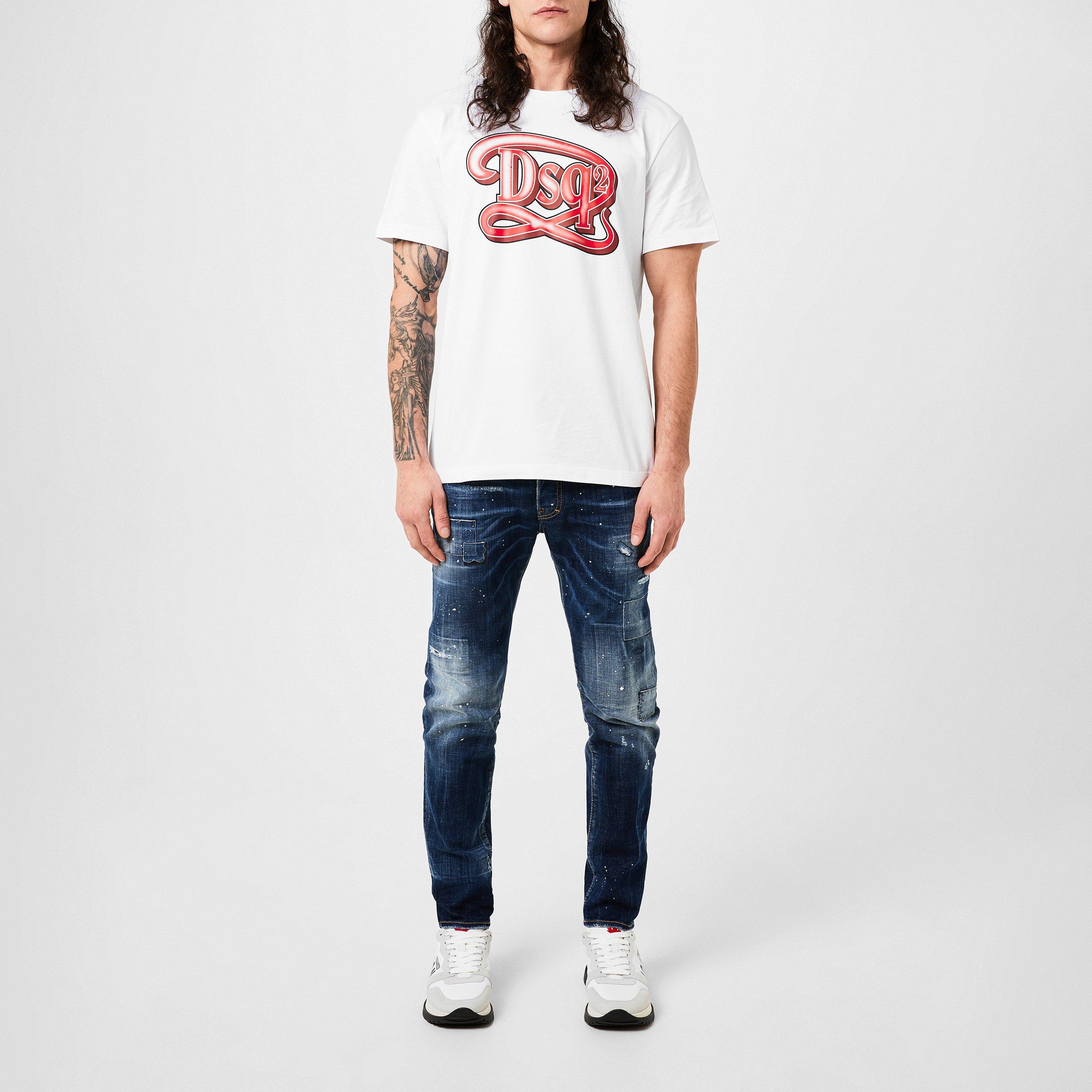 White - DSquared2 - Men's Logo Print Cotton Short Sleeve T-Shirt - 6