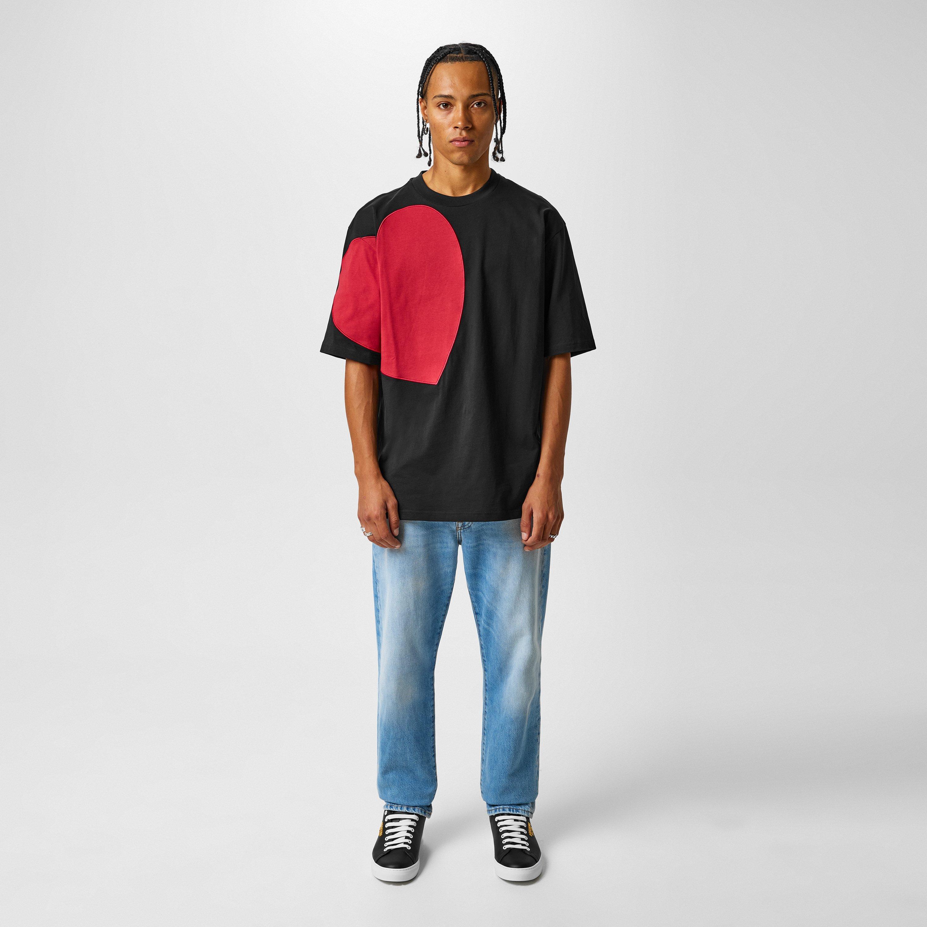 Black - Moschino - Men's Heart Regular Fit T-Shirt - 4