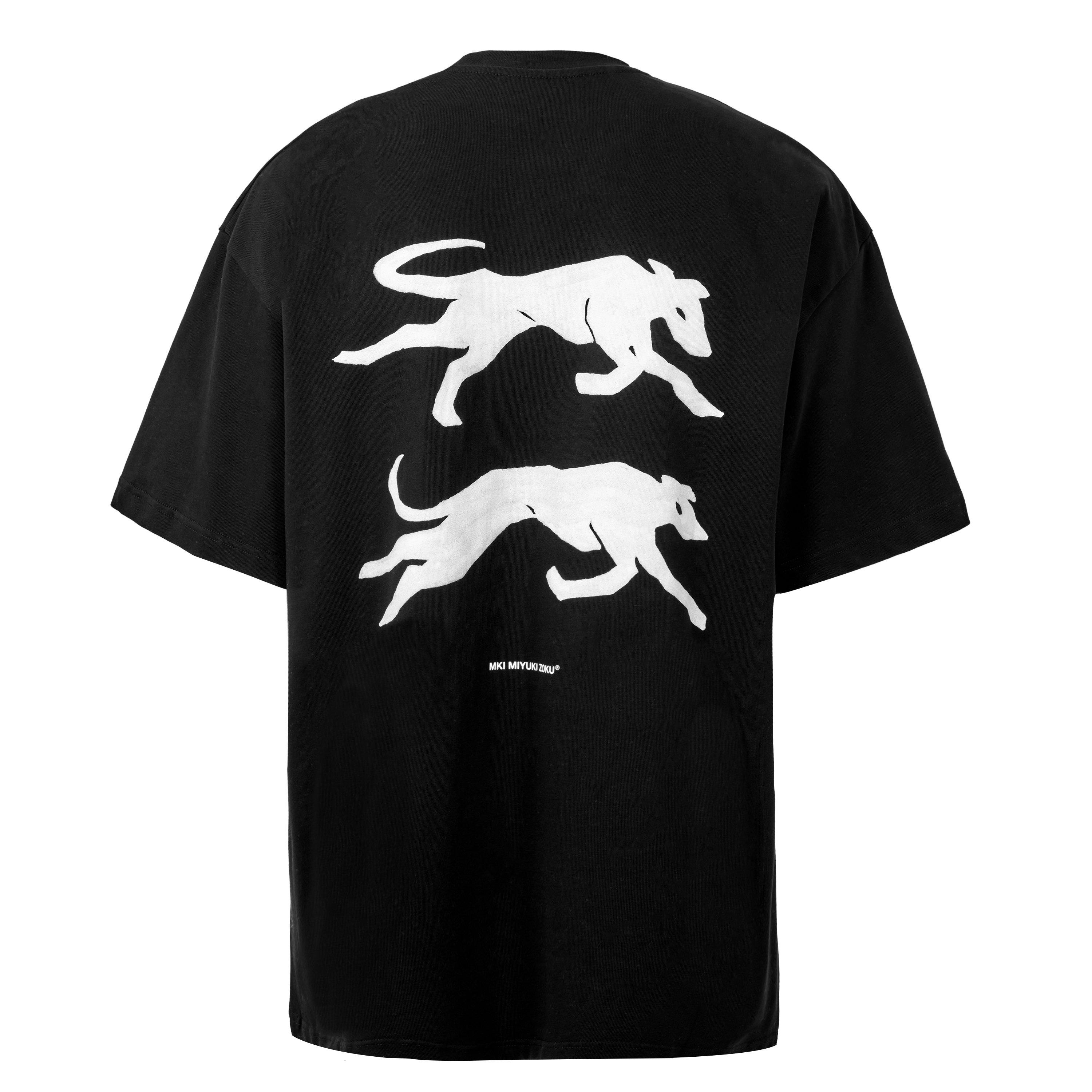Black - MKI MIYUKI ZOKU - Men's Greyhound Graphic Cotton Short-Sleeve Oversized T-Shirt - 2