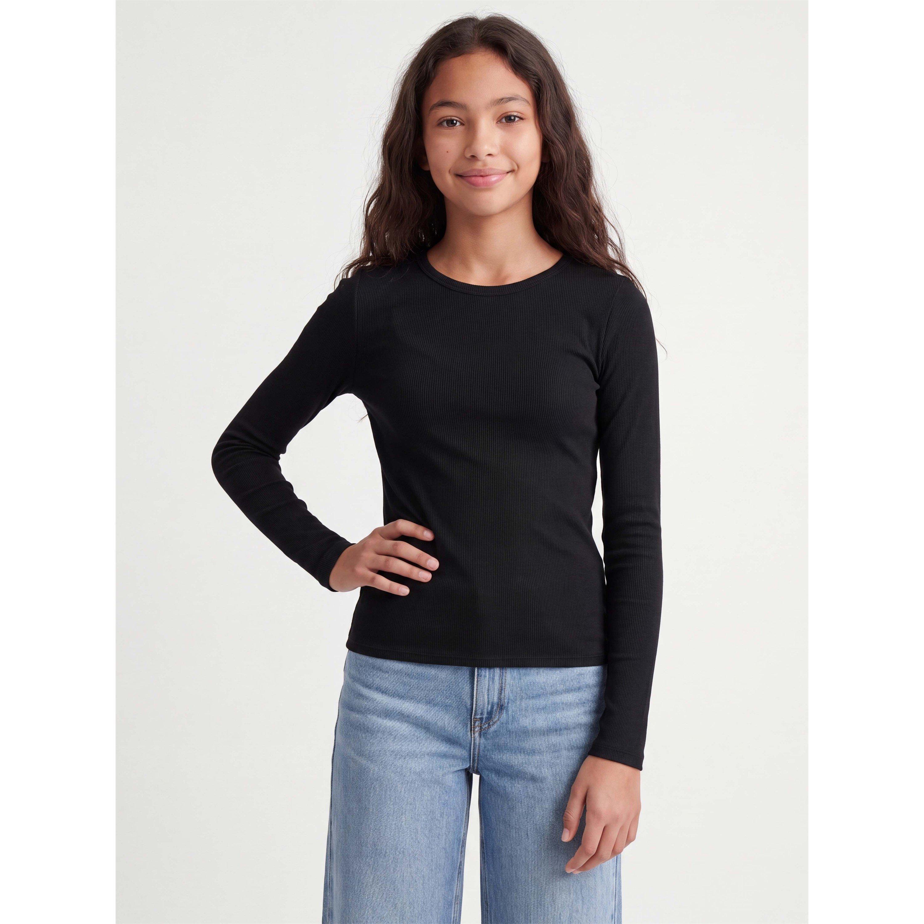 Black - JJXX - Kids' Freya Cotton Rib Long-Sleeve Slim-Fit T-Shirt - 3