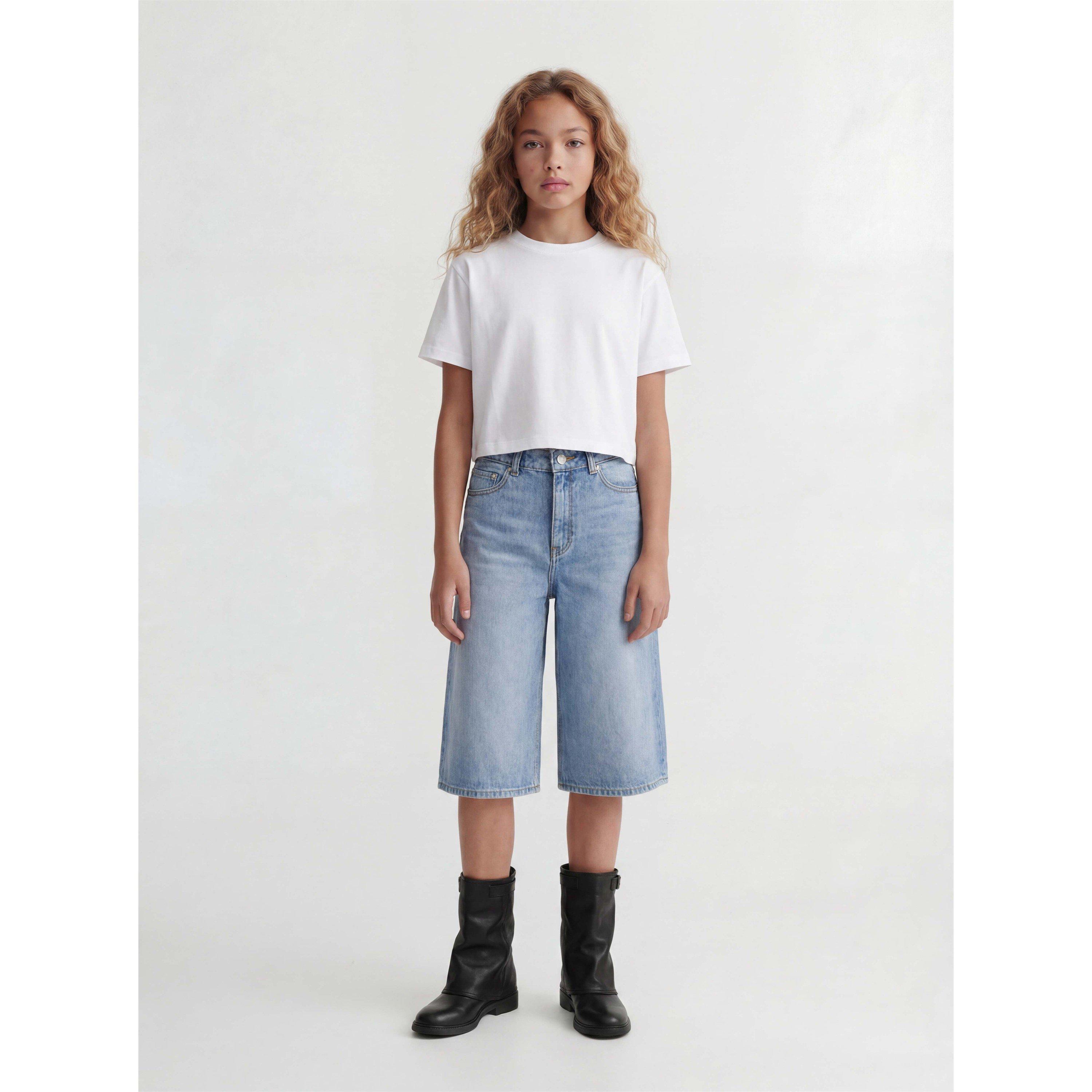 Bright White - JJXX - Kids' Andrea Cotton Short-Sleeve Cropped T-Shirt - 6