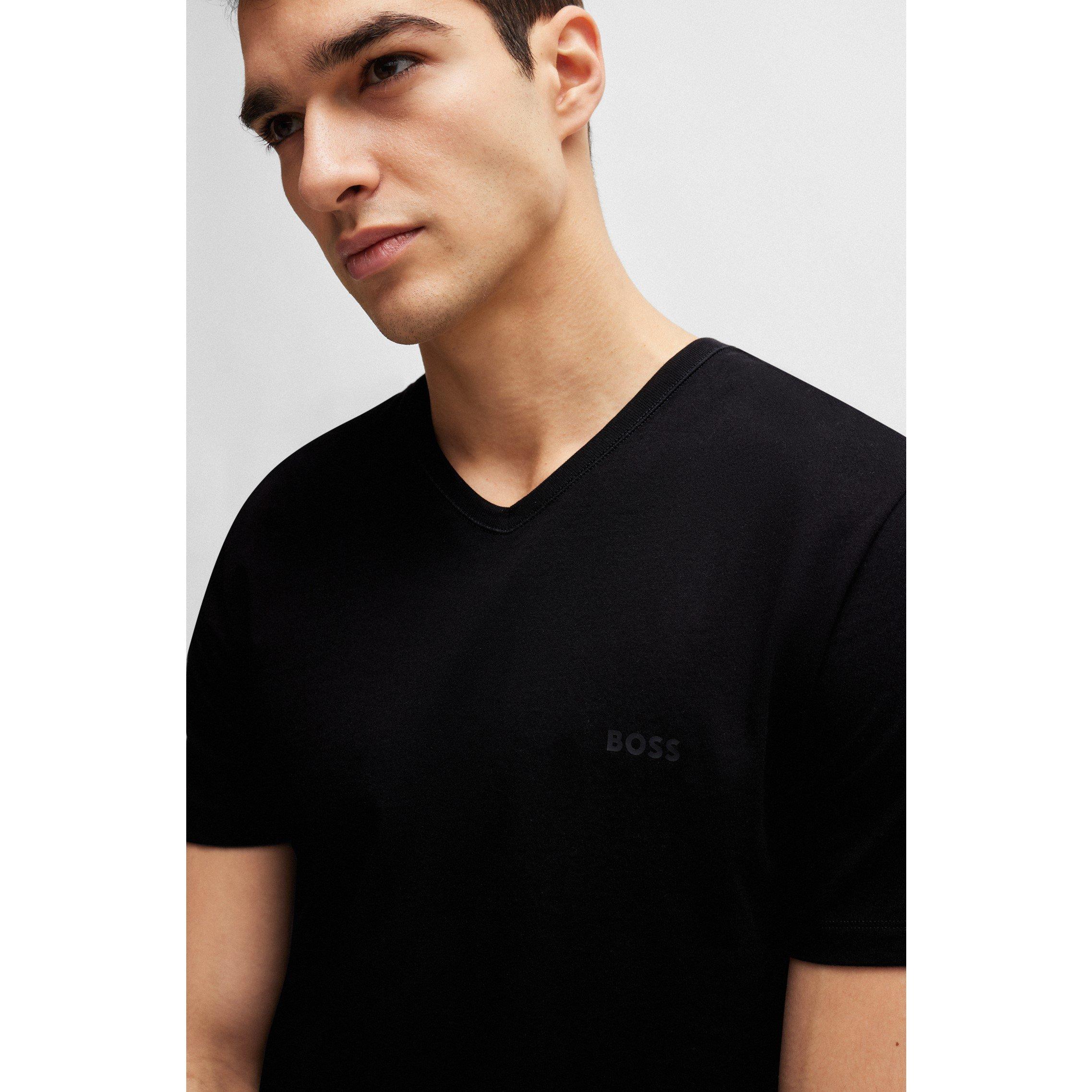 Black - Boss - Men's V-neck 3-Pack T-Shirts, Soft Breathable Fabric - 3