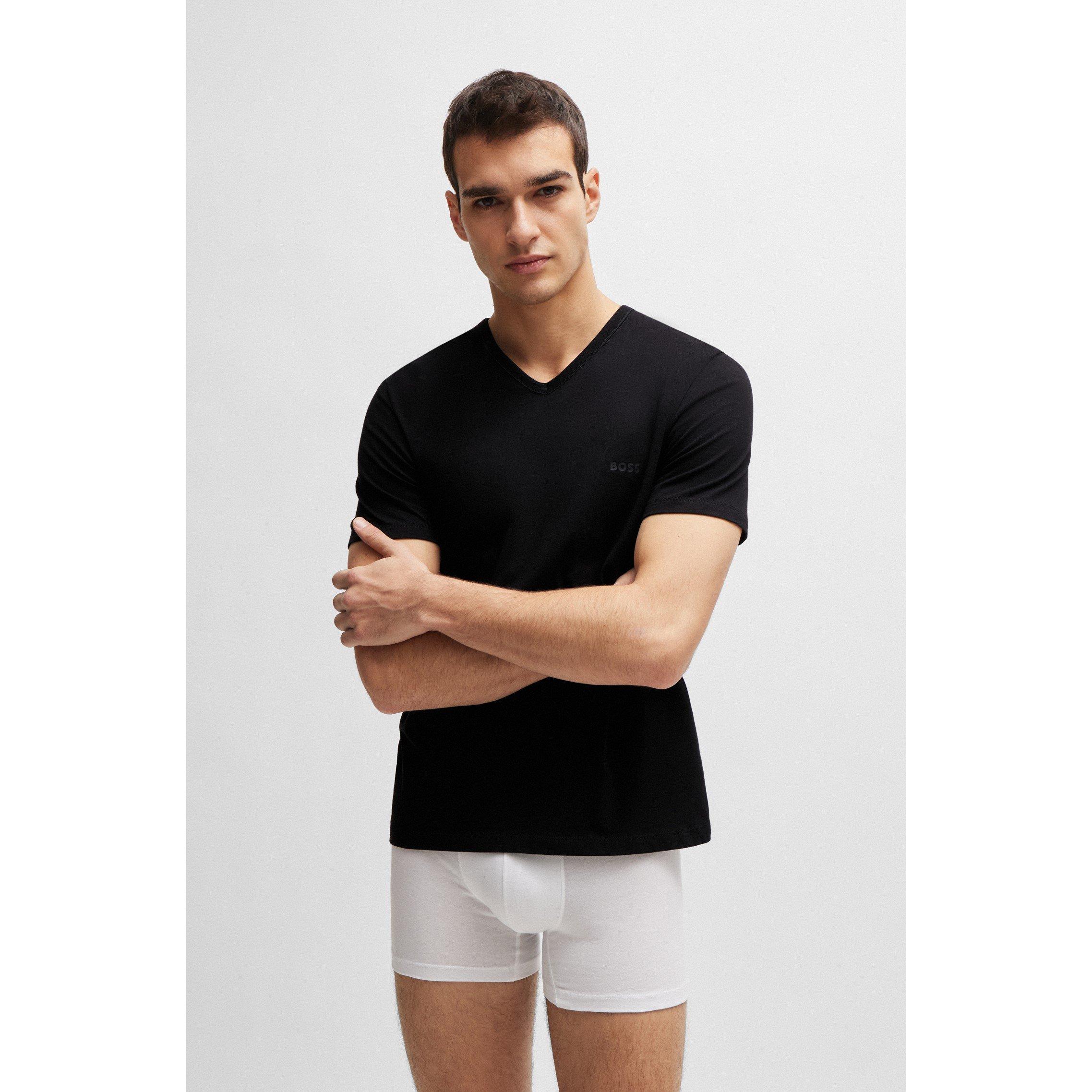 Black - Boss - Men's V-neck 3-Pack T-Shirts, Soft Breathable Fabric - 4