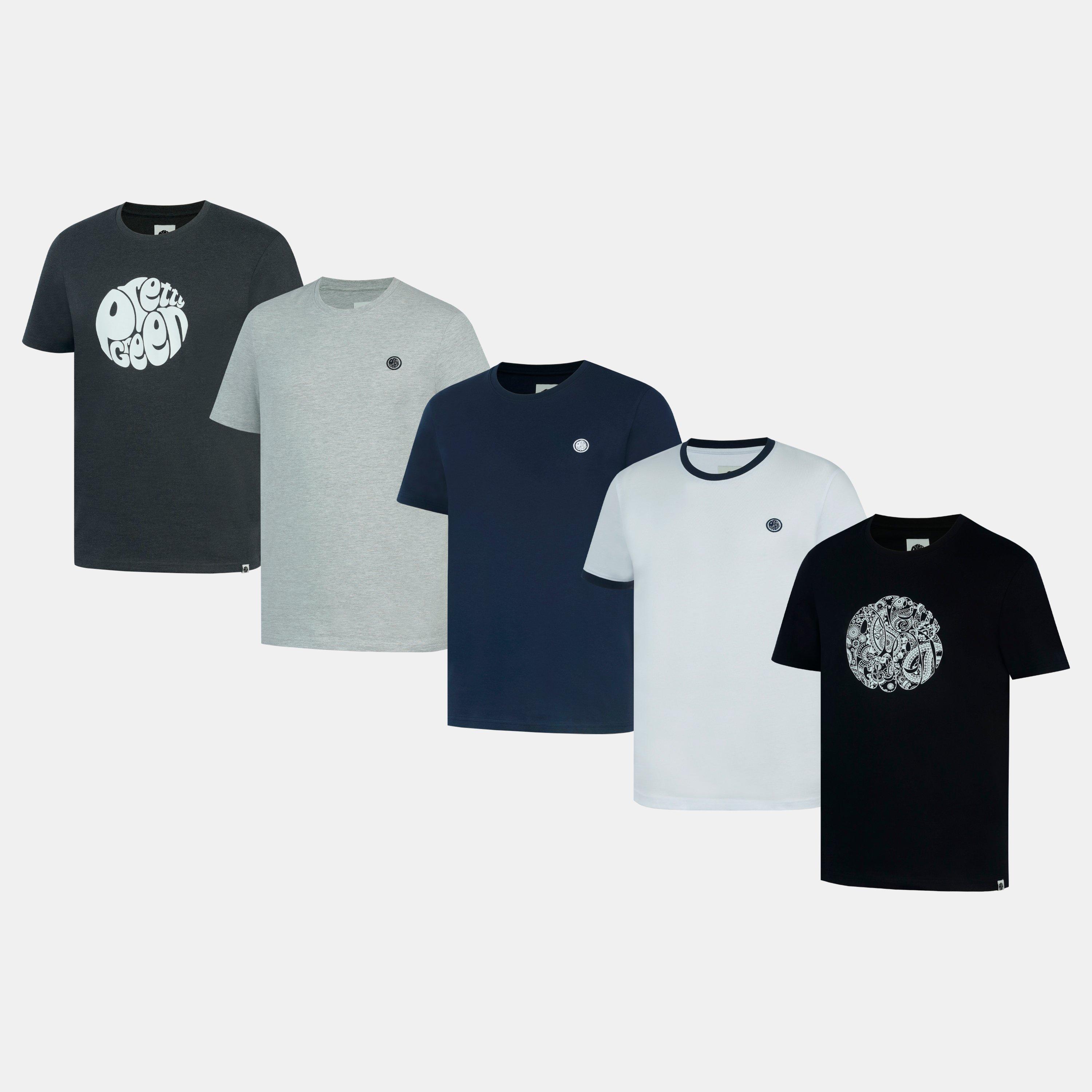 Multi - Pretty Green - Men's 5-Pack Cotton Crew Neck Short Sleeve T-Shirt - 1