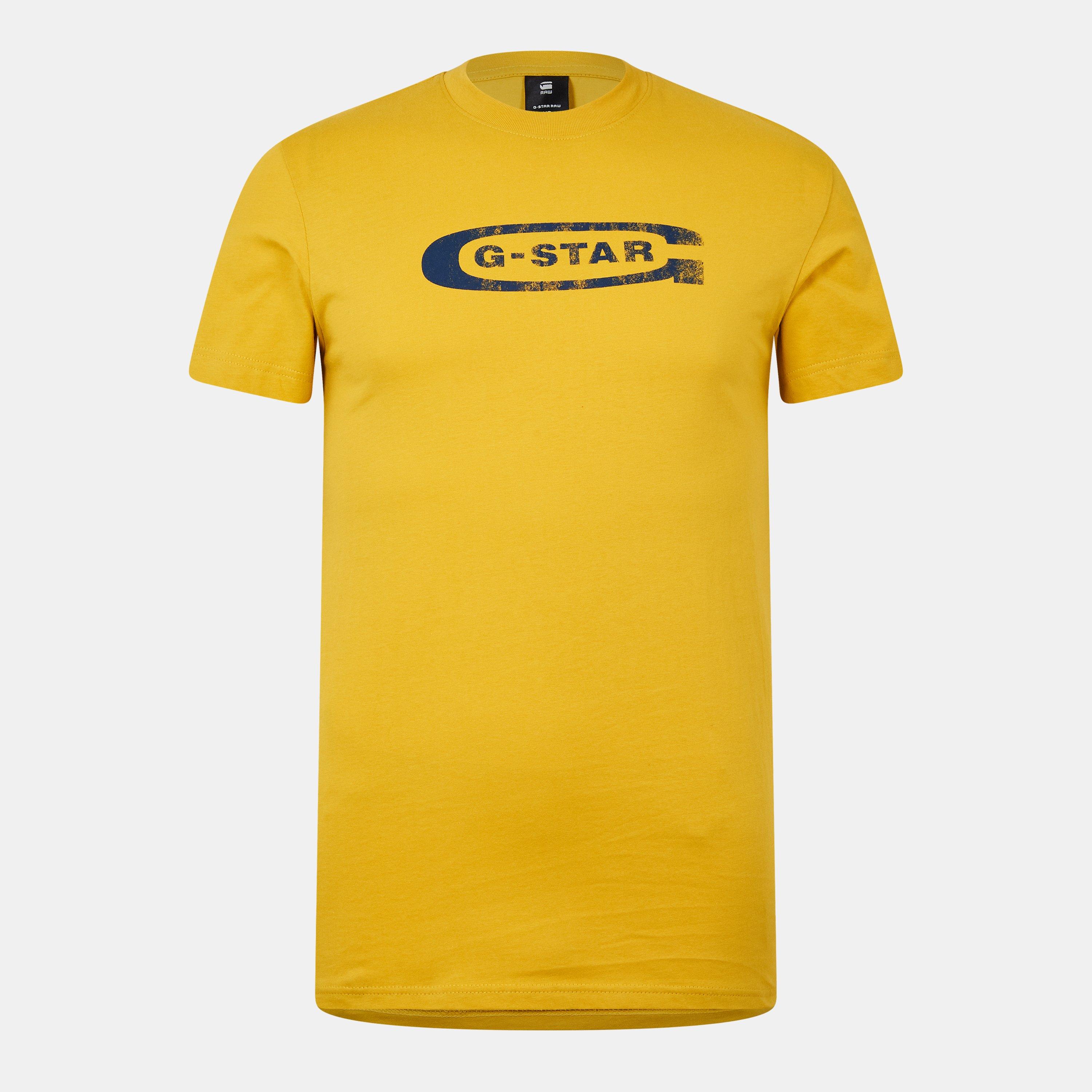 G Star Men's Distressed Old School Logo T- Shirt - Dk Lemon - X Small