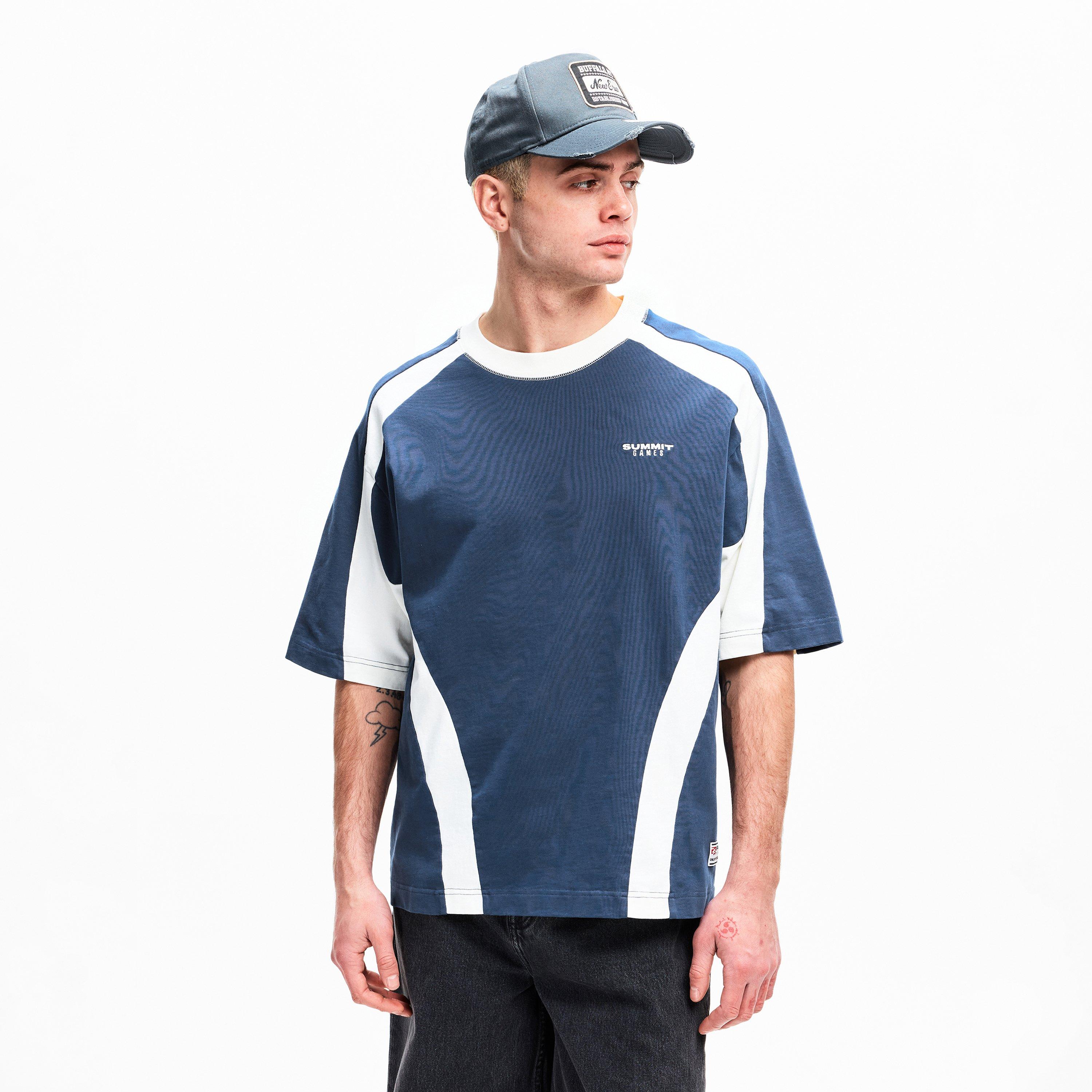 Maritime Blue - Summer Games - Men's Contrast Panel Oversized T-Shirt - 3