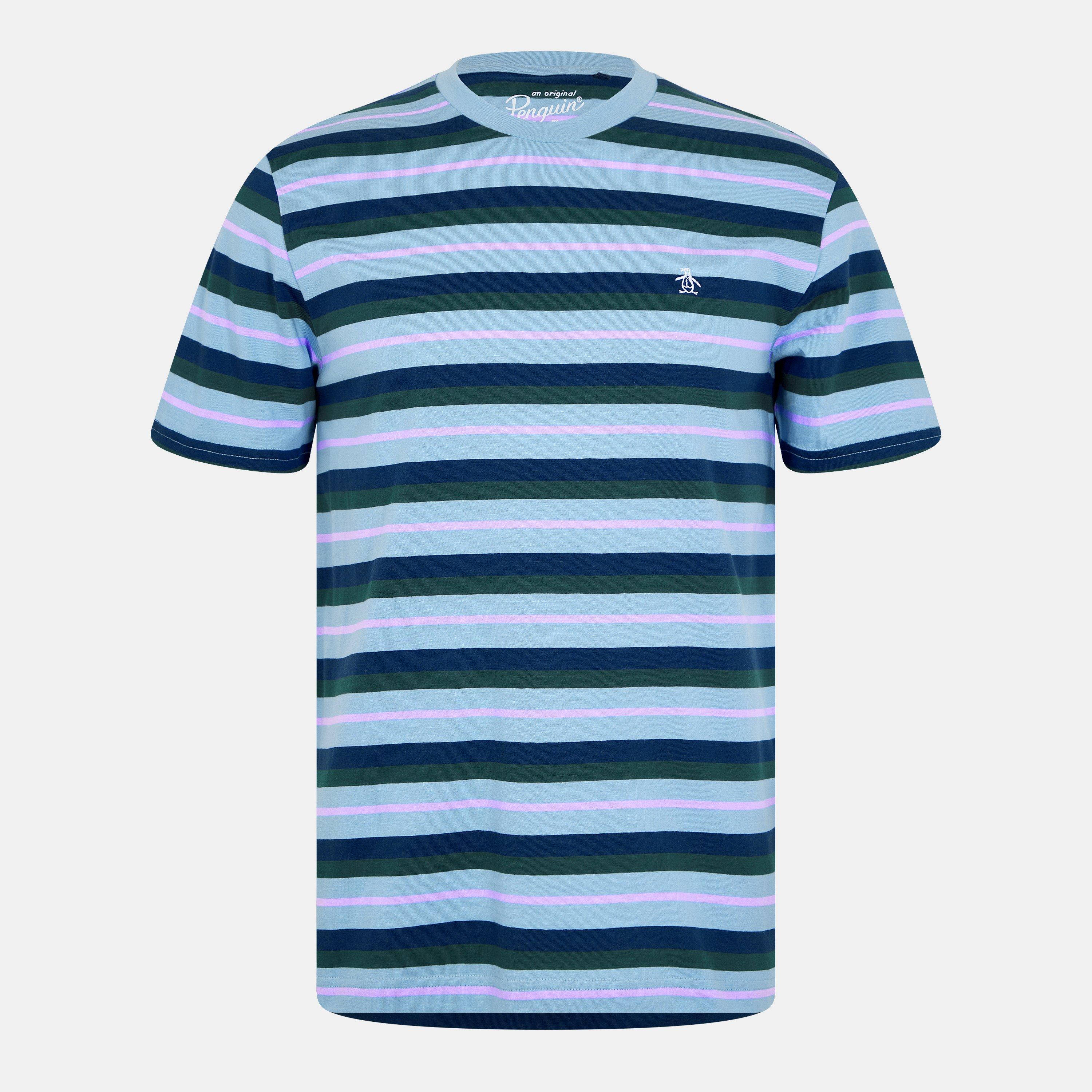 T-shirt à rayures en coton pima. Col rond et manches 3/4, poivrons