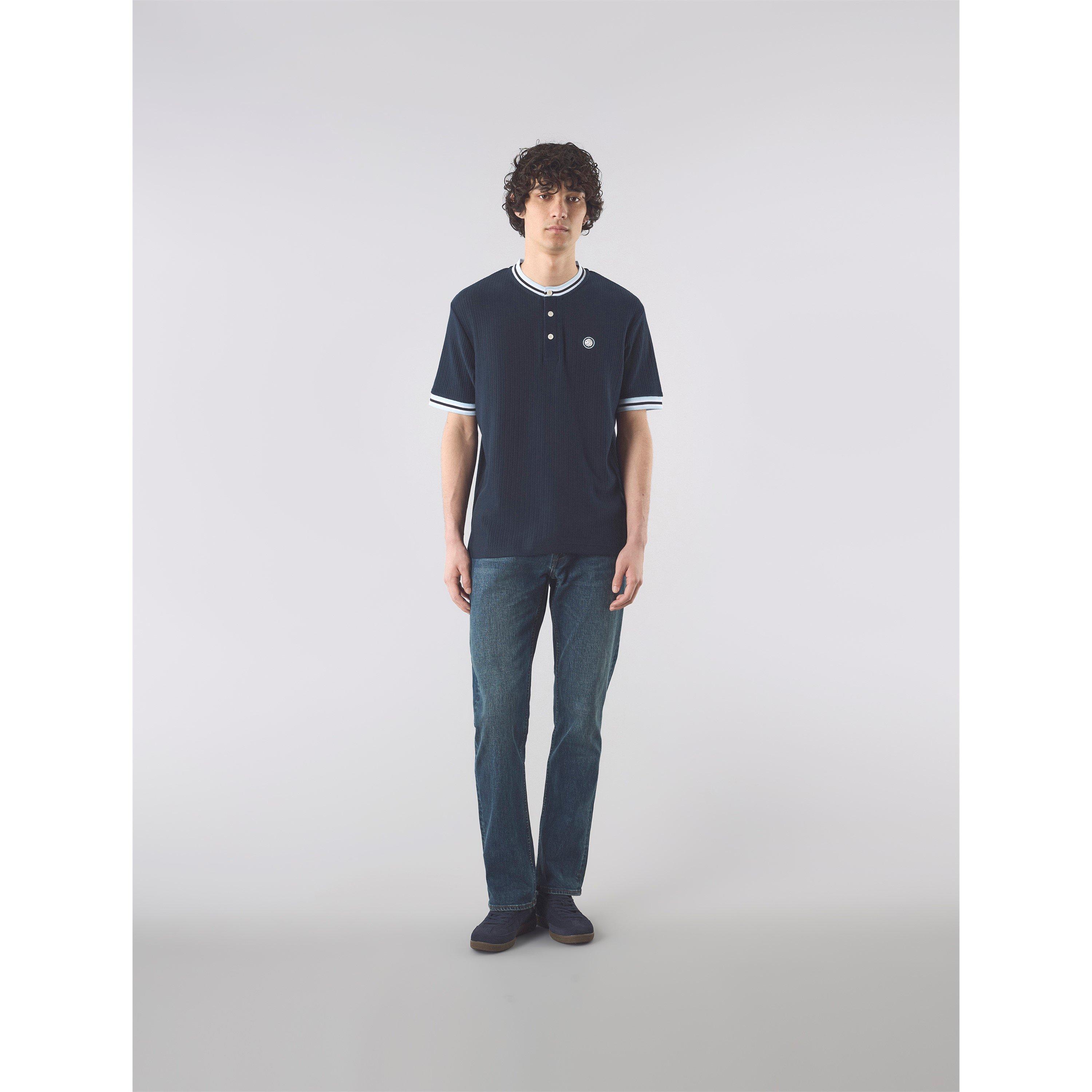 Navy - Pretty Green - Men's PG Cressa Grandad Regular Fit T-Shirt - 1