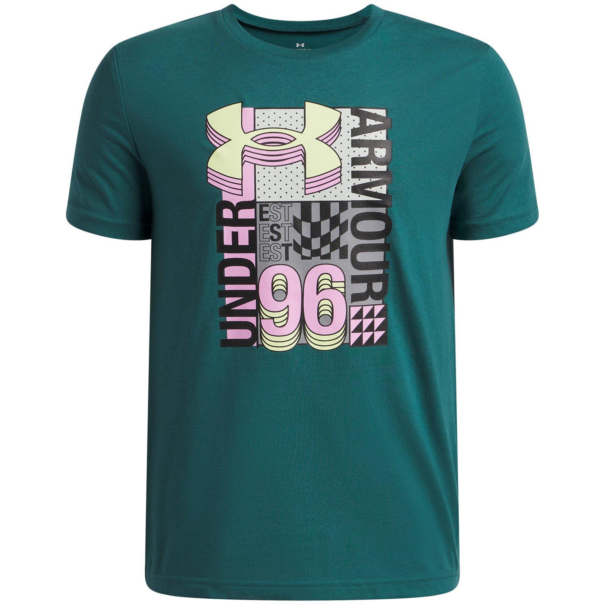 Under Armour Boys Ua Logo Wordmark Collage Short Sleeve - Rack Green/Blck - 13 (XL)