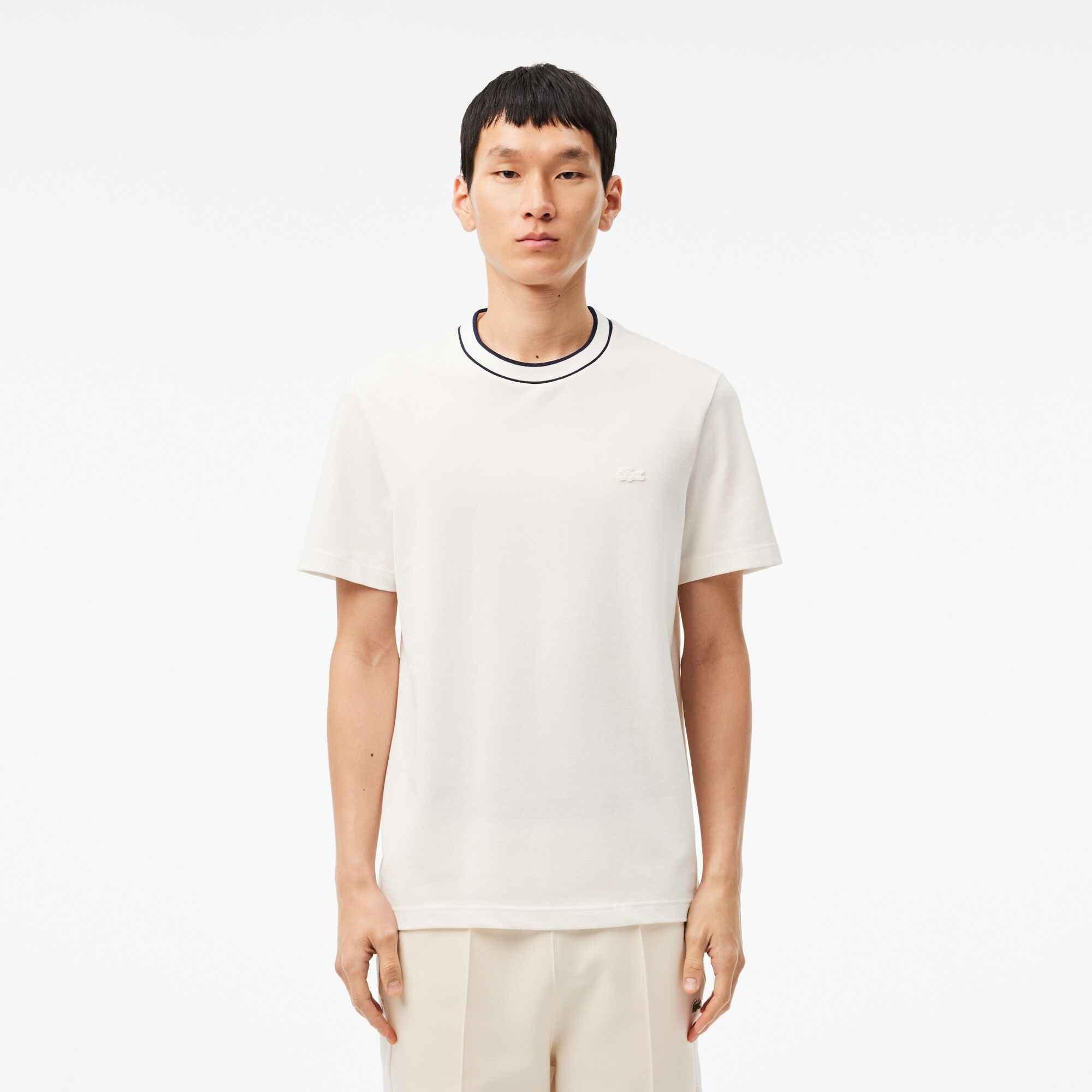 Bianco 70V - Lacoste - Stretch Pique Stripe Collar T-shirt - 3