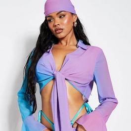 I Saw It First ISAWITFIRST Ombre Tie Front Frill Sleeve Cropped Shirt