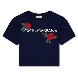 Dolce and Gabbana Logo And Rose Print T-Shirt Juniors