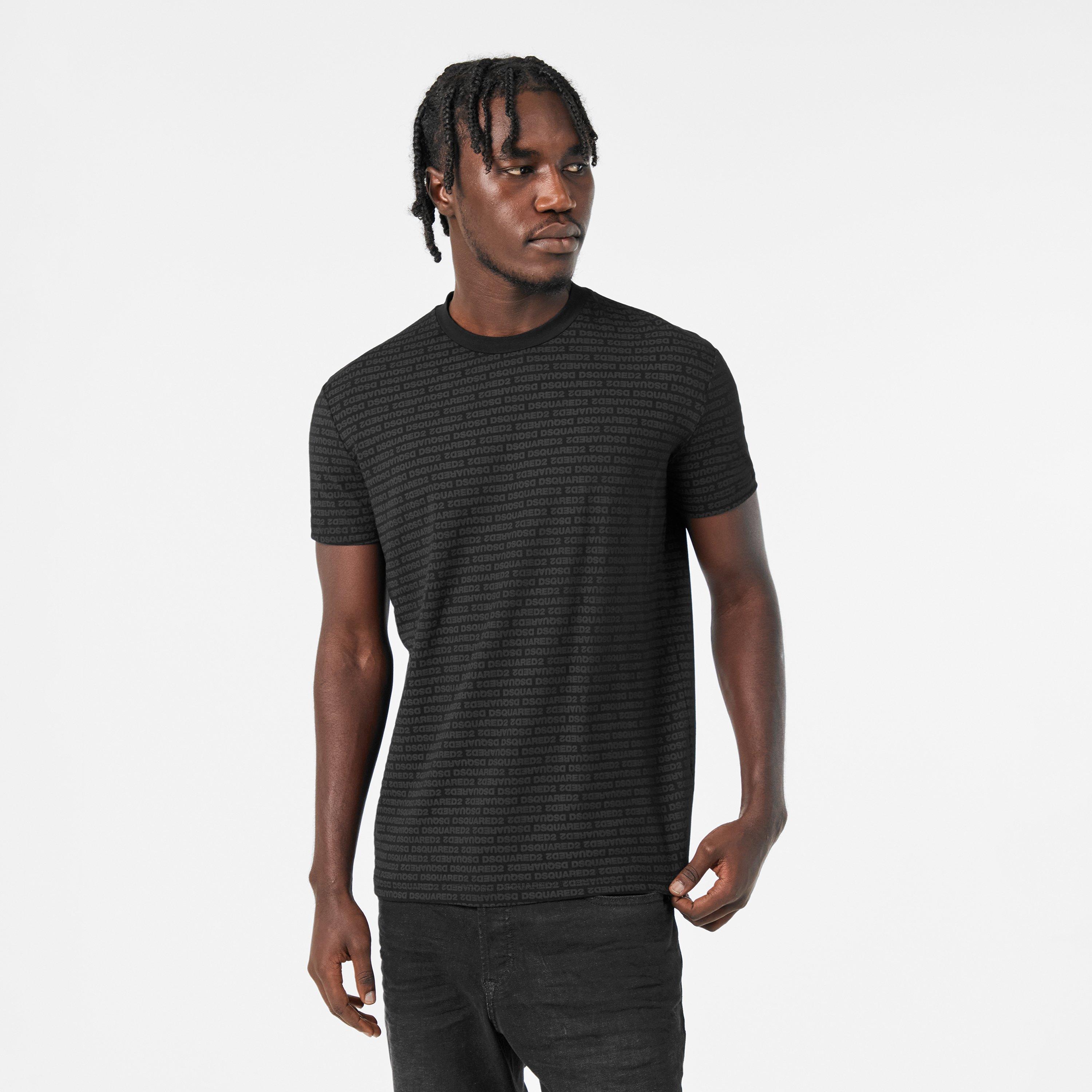 Black - DSquared2 - Men's All Over Logo Regular Fit T-Shirt - 3