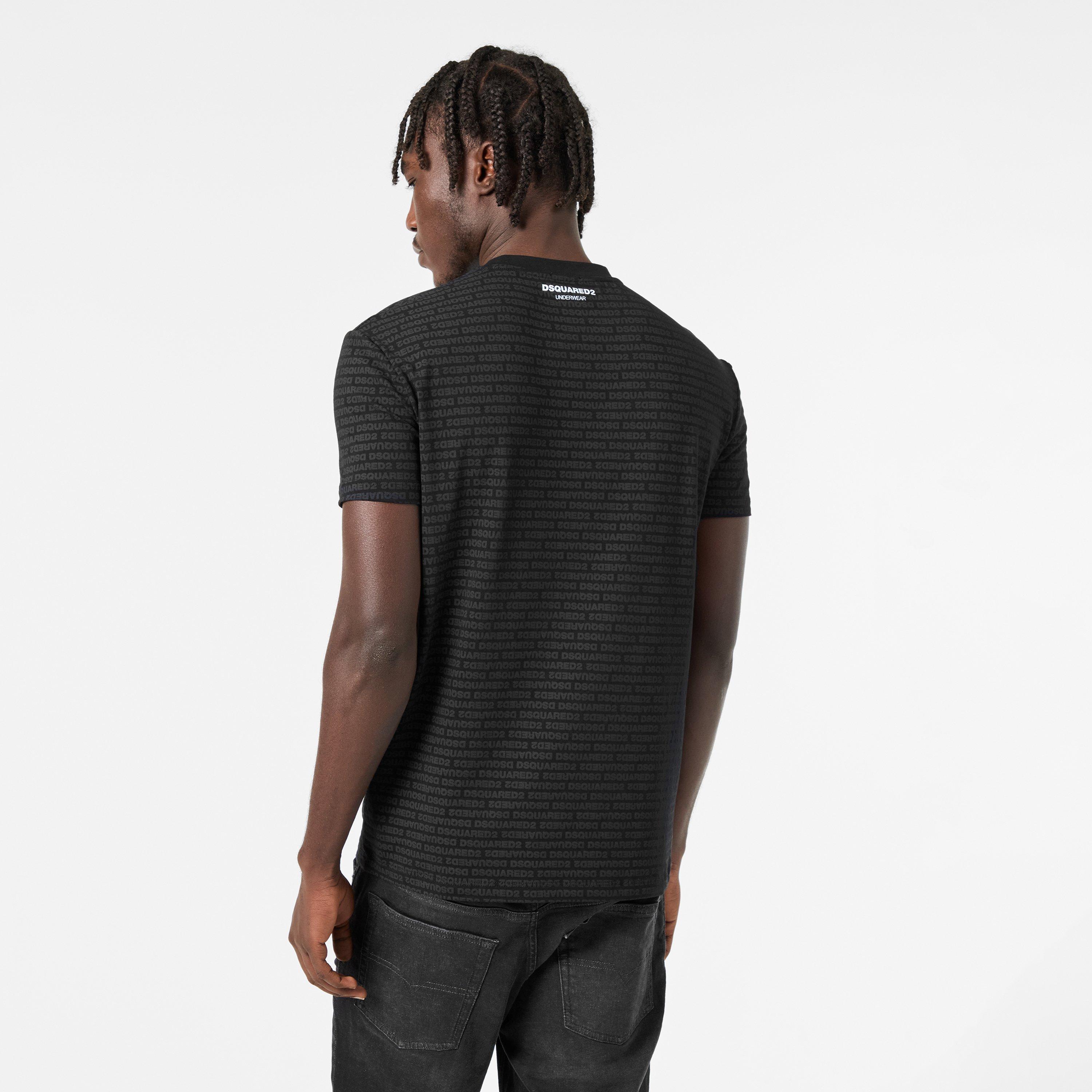 Black - DSquared2 - Men's All Over Logo Regular Fit T-Shirt - 4