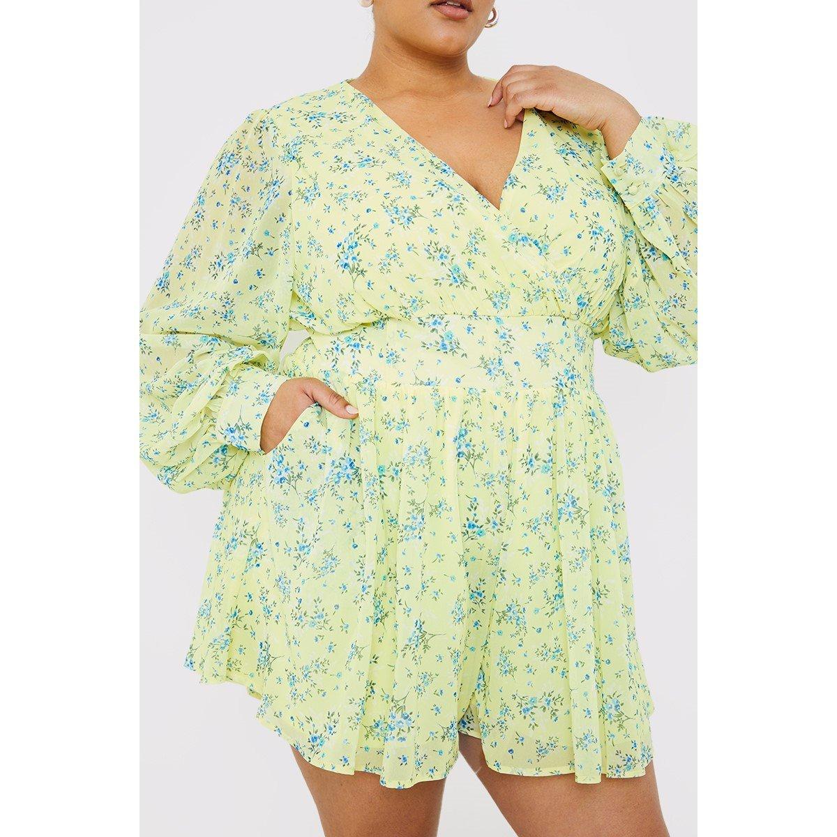 Yellow - In The Style - In The Style Curve Wrap Playsuit - 3
