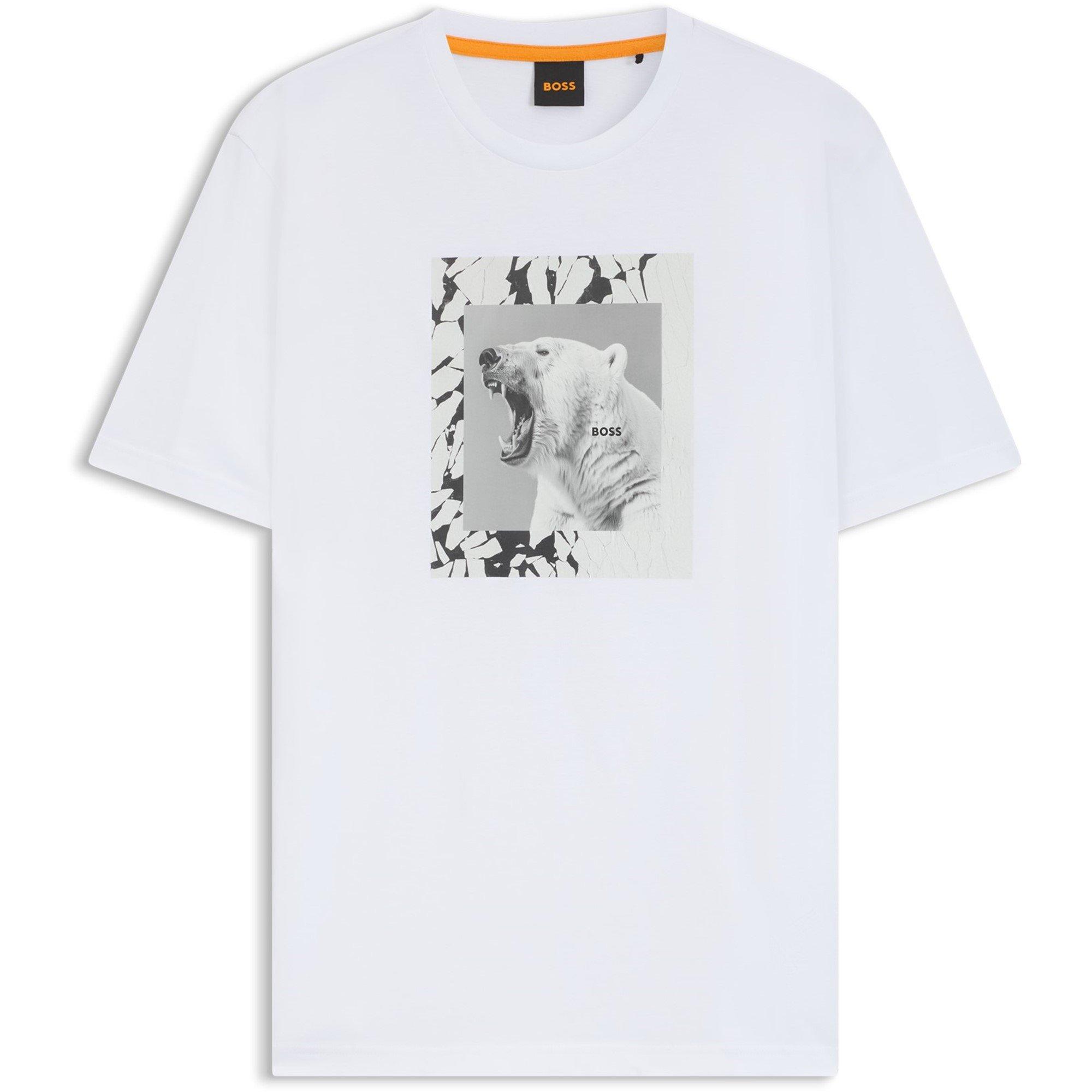 Boss Men's Lupo T-Shirt, Unique Polar Bear Graphic - White 100 - Size 2XL