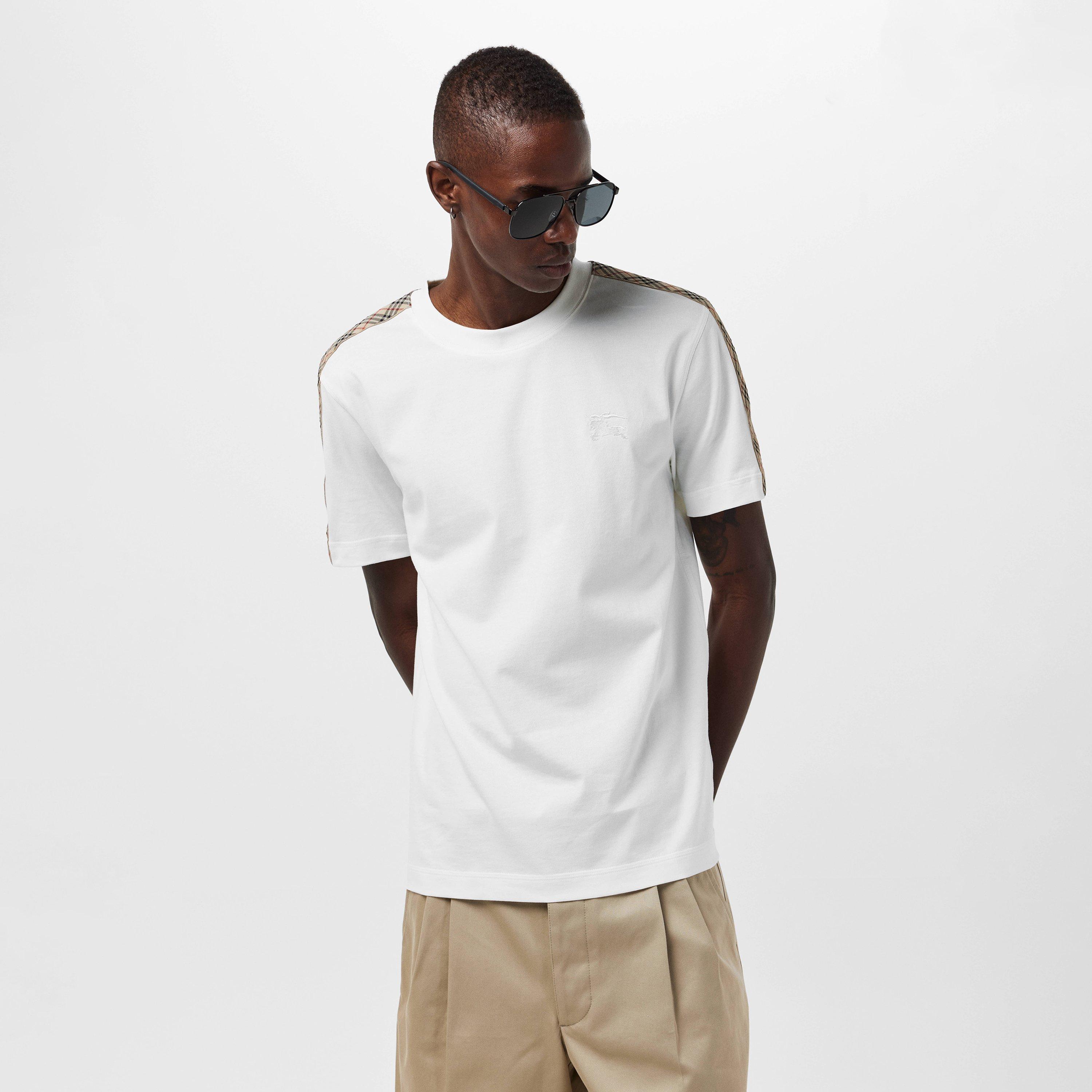 Chalk - Burberry - Men's Check Tape T-Shirt - 3