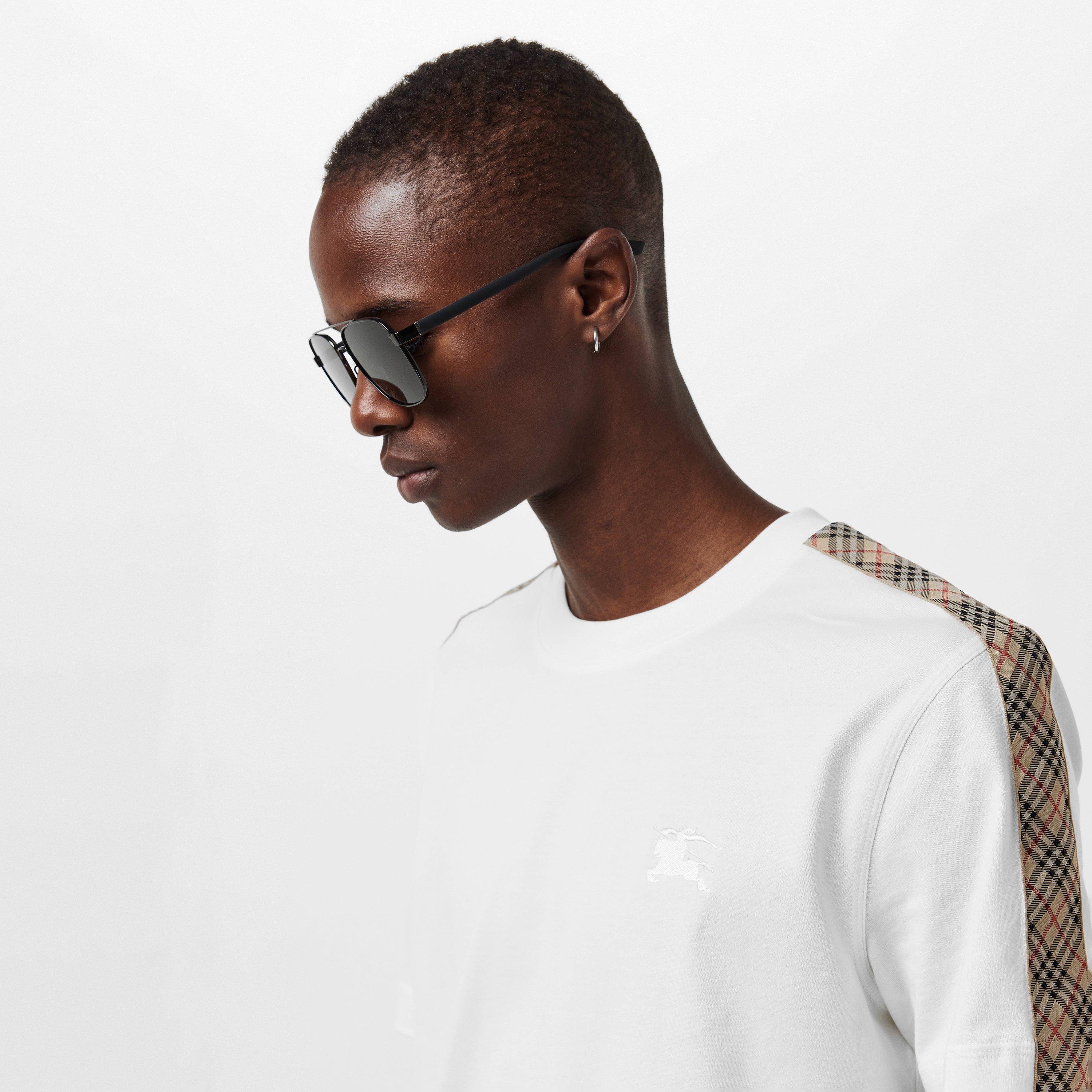 Chalk - Burberry - Men's Check Tape T-Shirt - 5