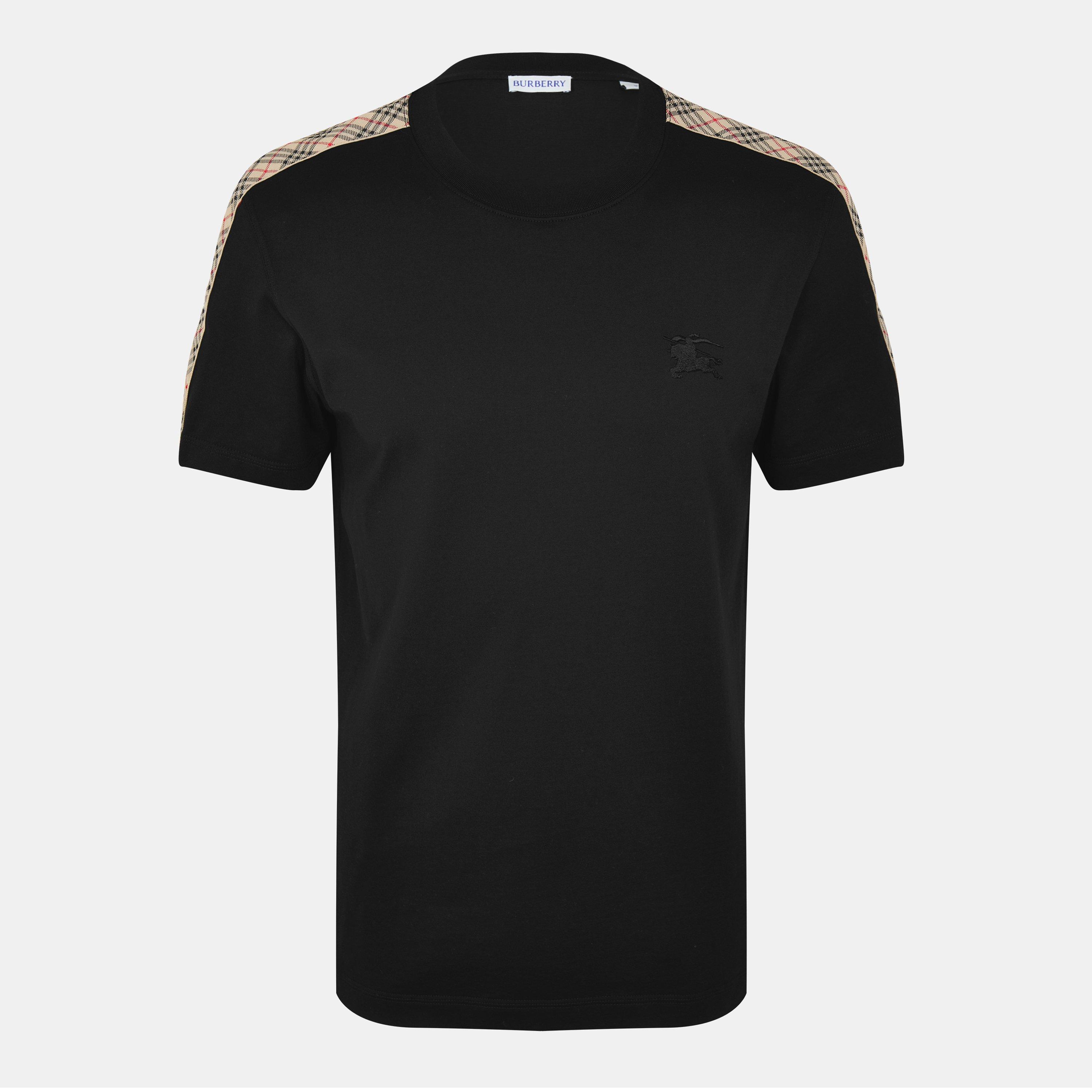 Black - Burberry - Men's Burb Check Tape Regular Fit T-Shirt - 1