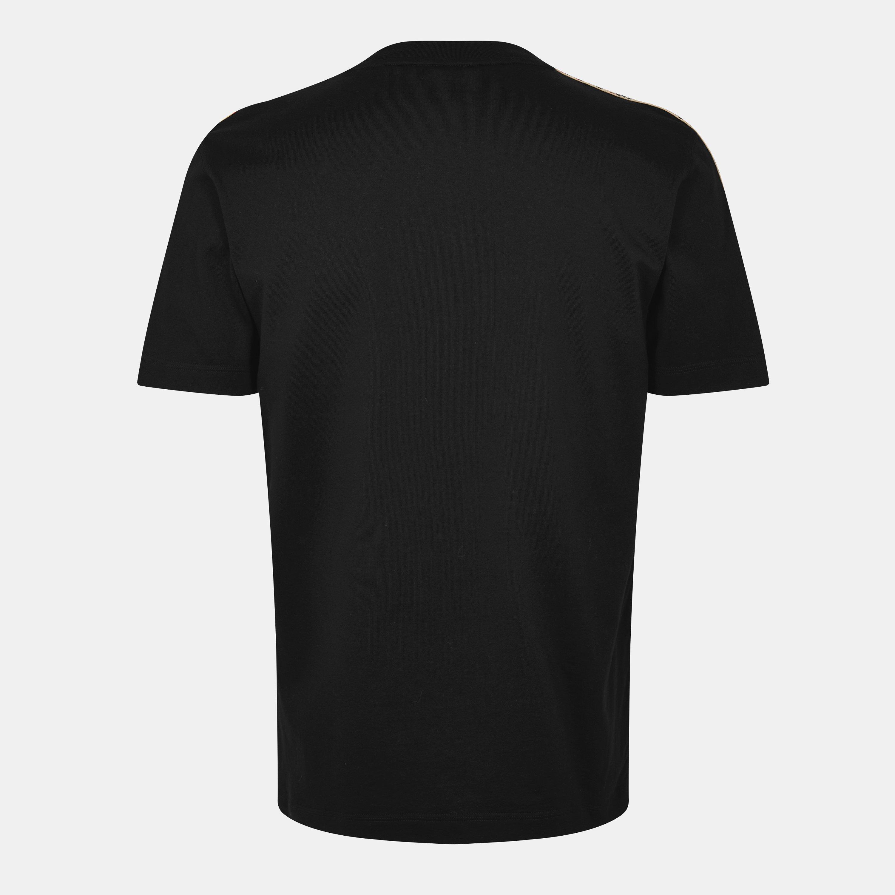 Black - Burberry - Men's Burb Check Tape Regular Fit T-Shirt - 2