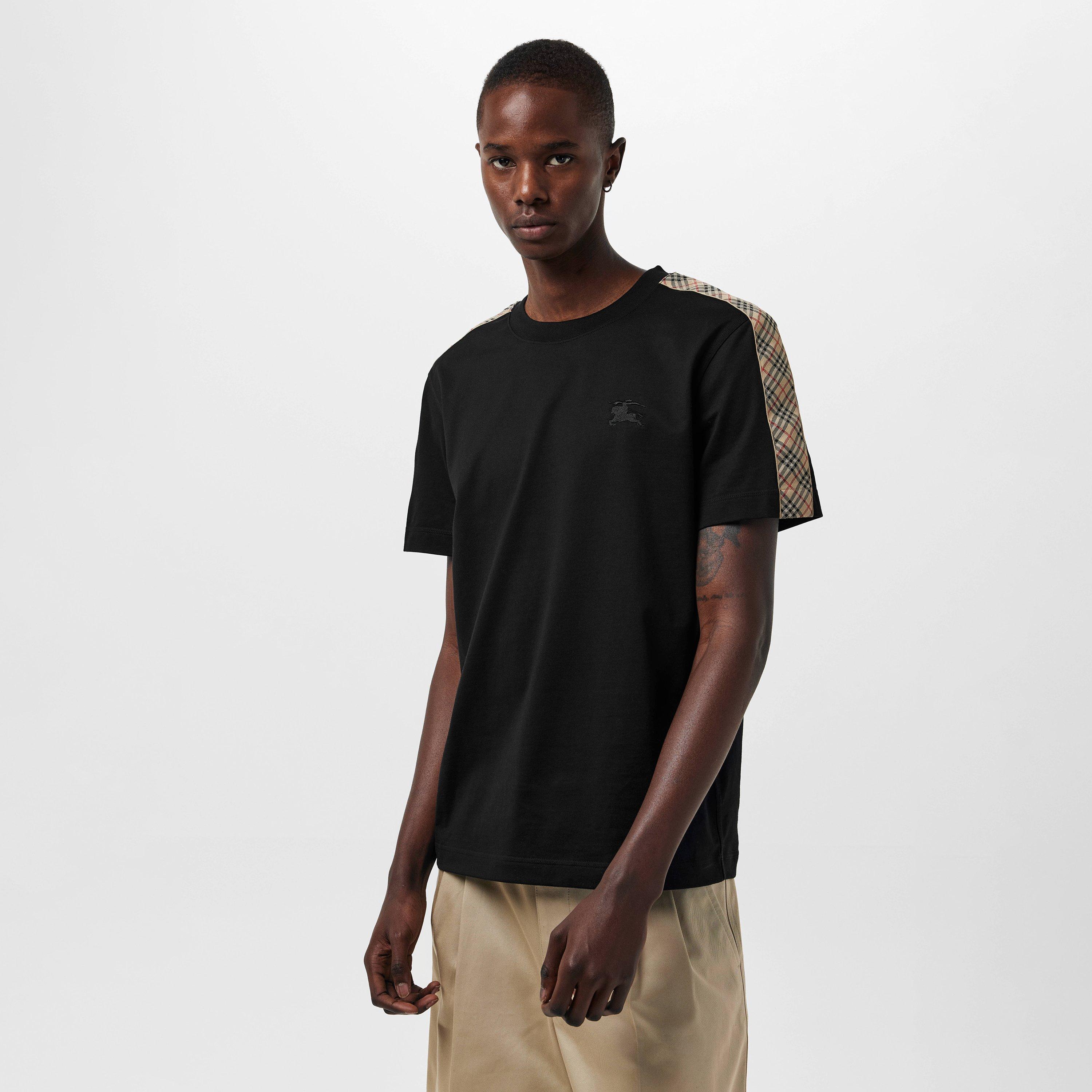Black - Burberry - Men's Burb Check Tape Regular Fit T-Shirt - 3