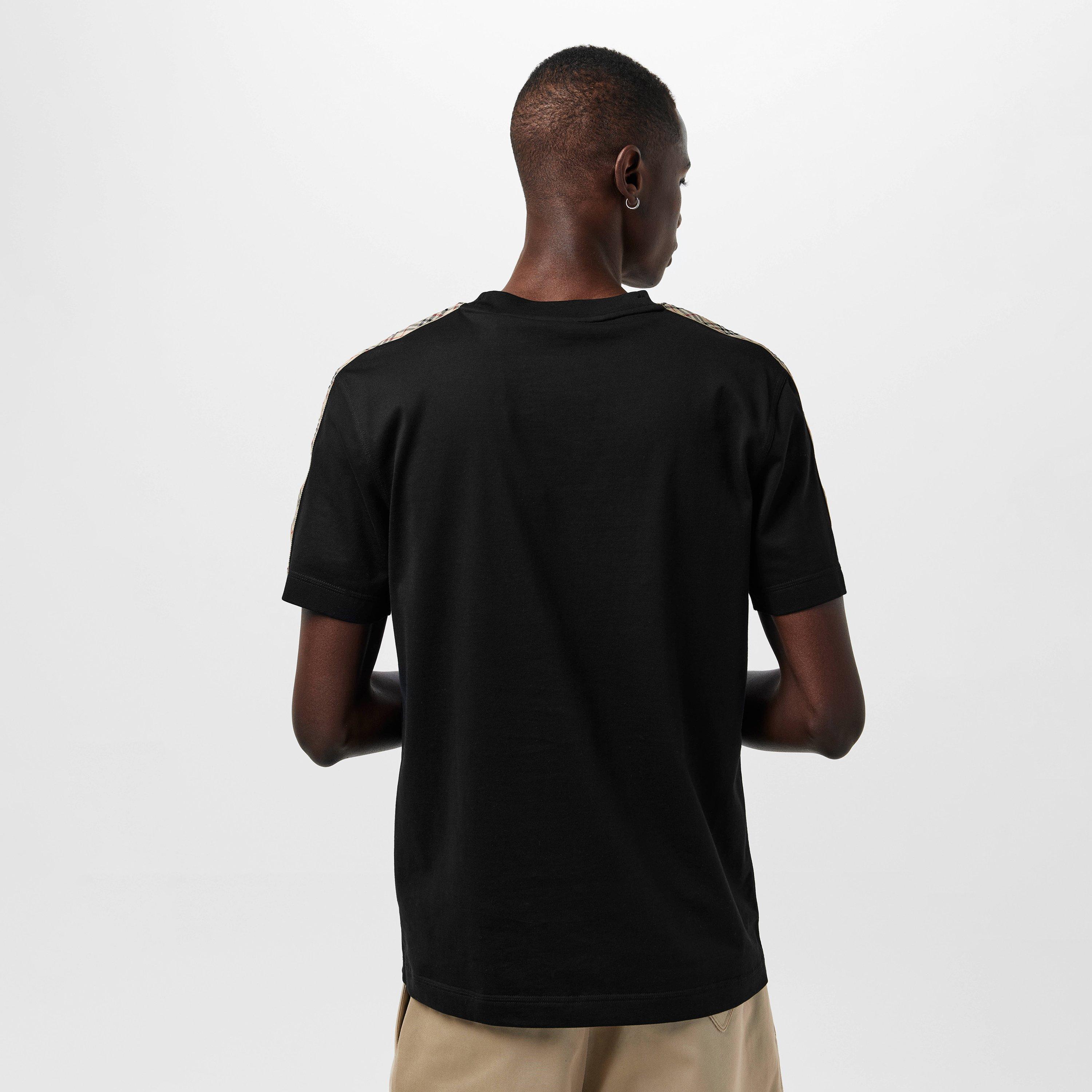 Black - Burberry - Men's Burb Check Tape Regular Fit T-Shirt - 4