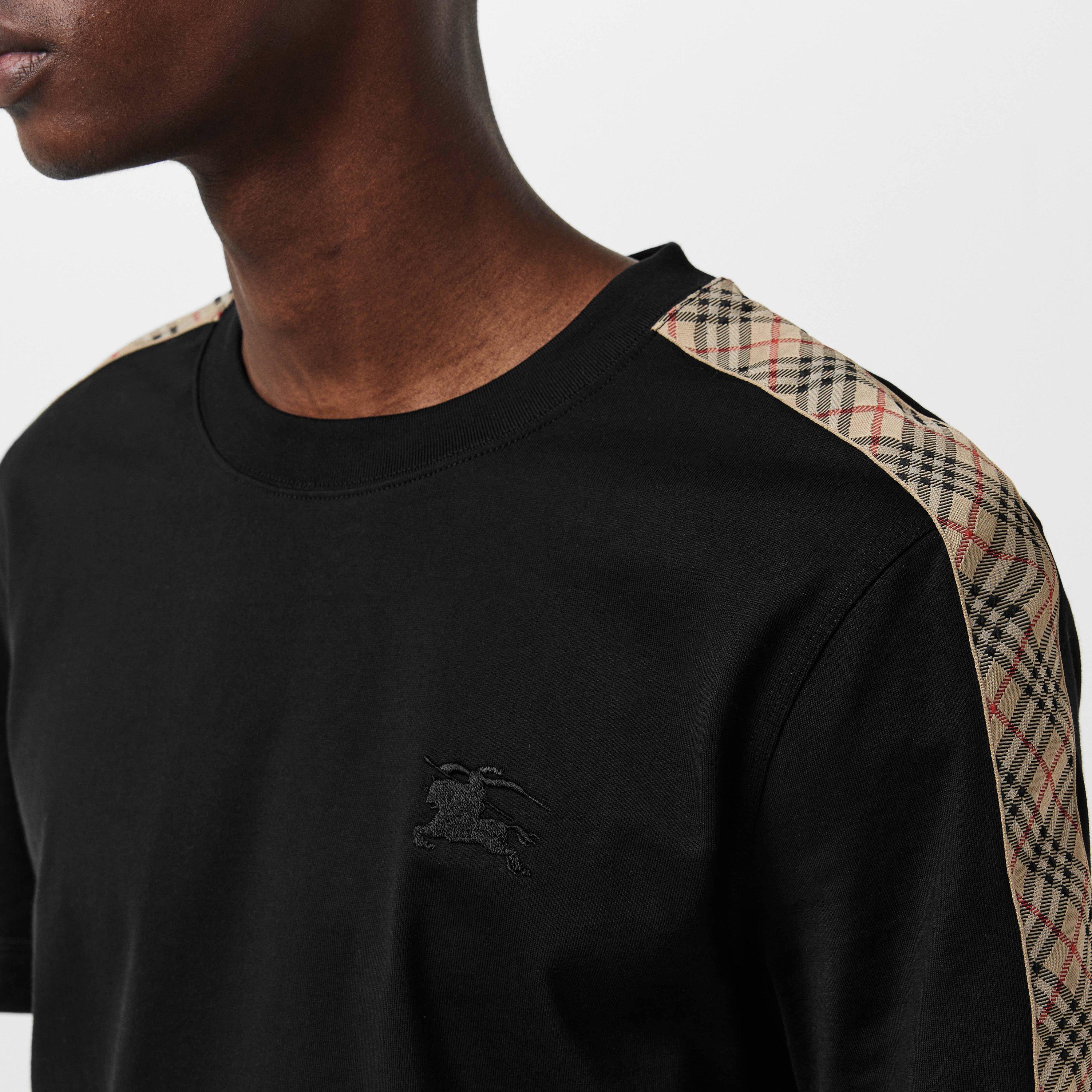 Black - Burberry - Men's Burb Check Tape Regular Fit T-Shirt - 5