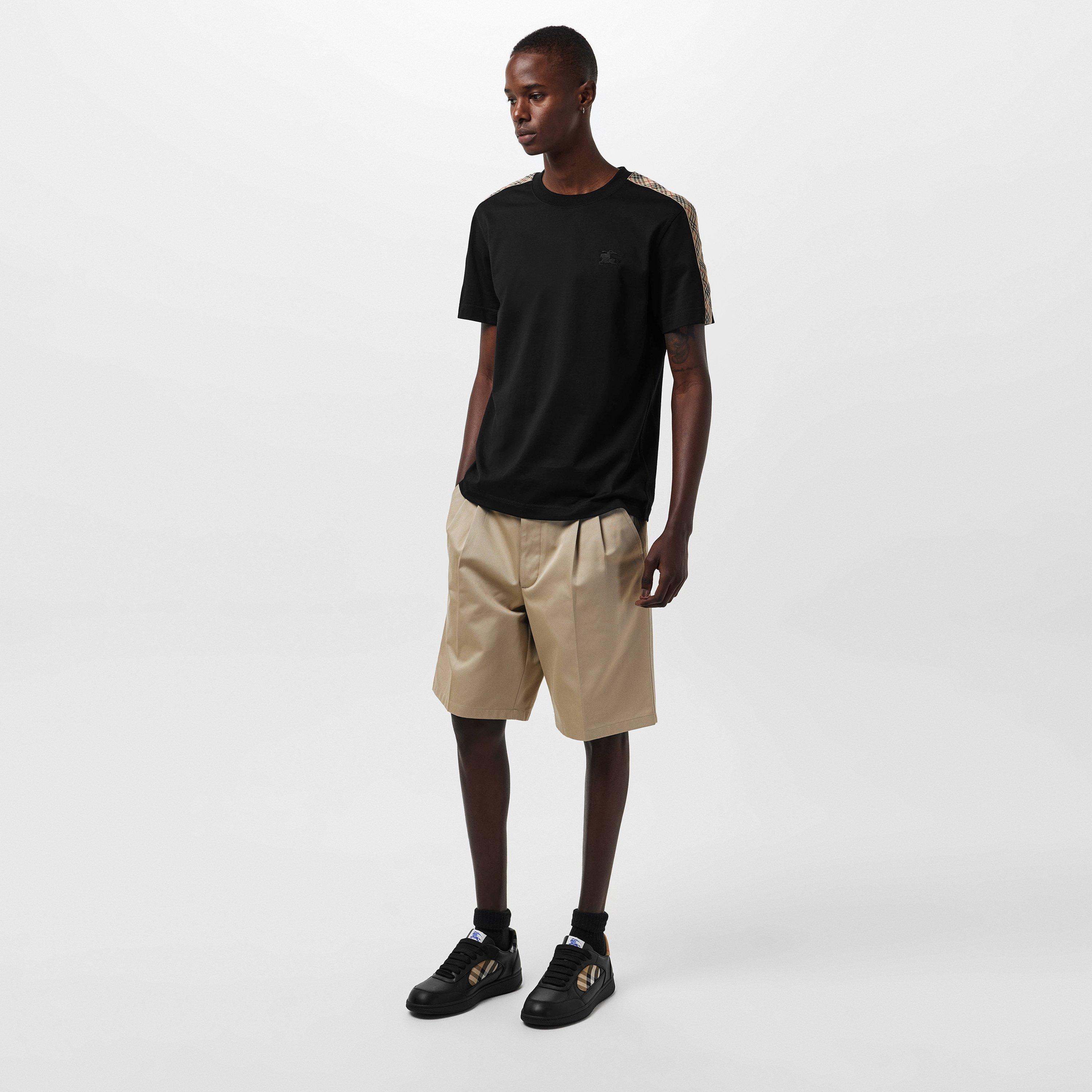 Black - Burberry - Men's Burb Check Tape Regular Fit T-Shirt - 6