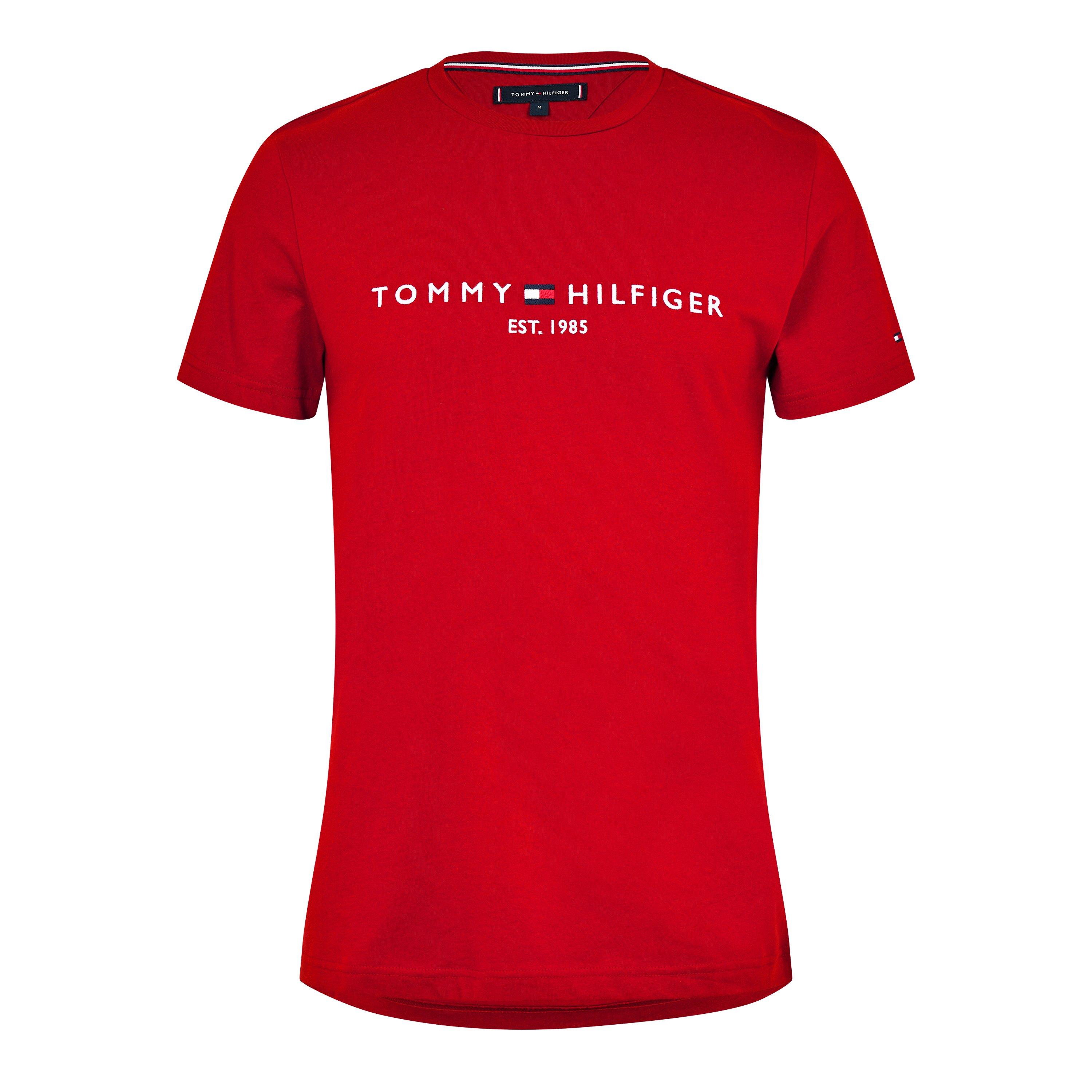 Tommy Hilfiger Logo Crew Neck T Shirt - Fierce Red - XL