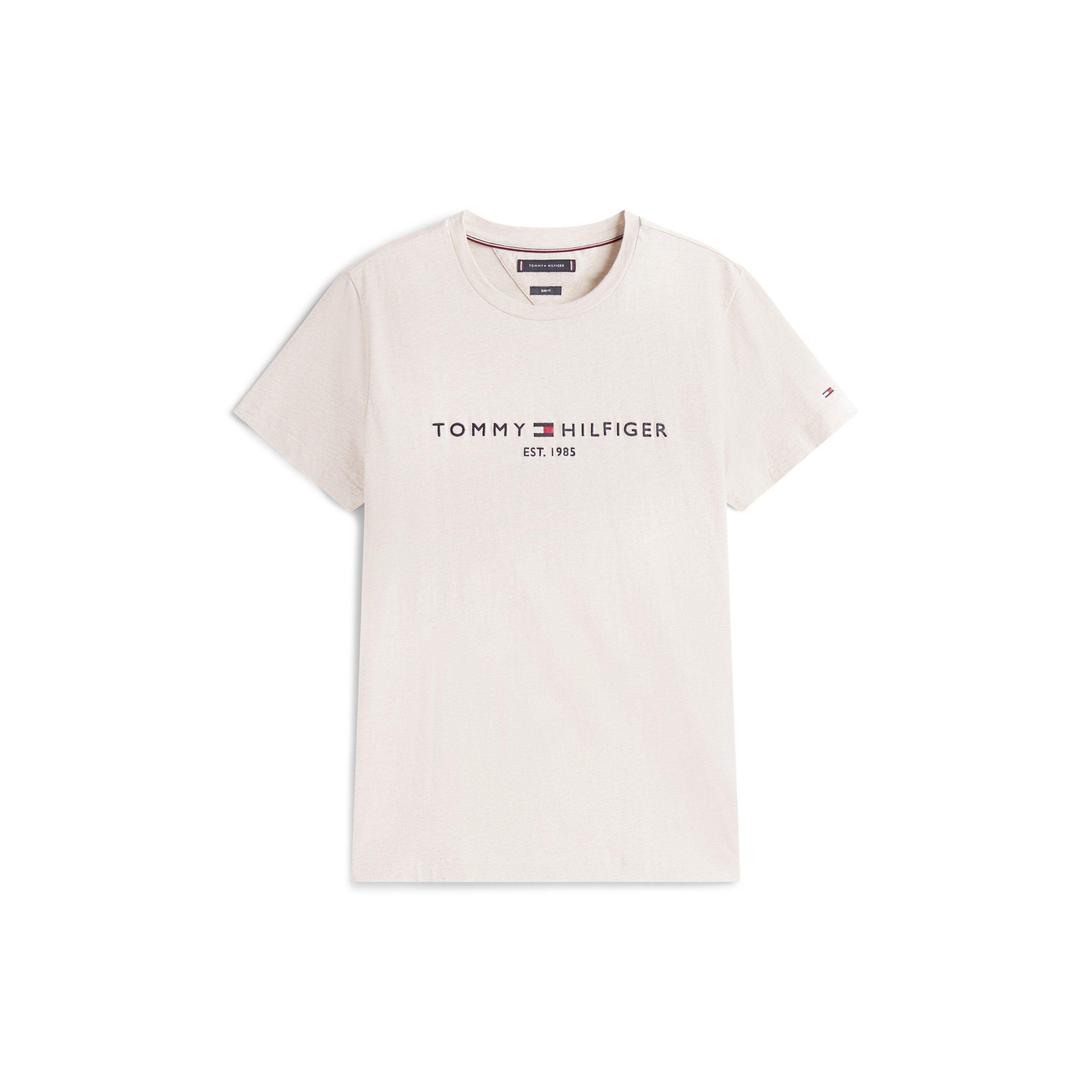 Tommy Hilfiger Logo Crew Neck T Shirt - HthrOatmilk HGF - XL