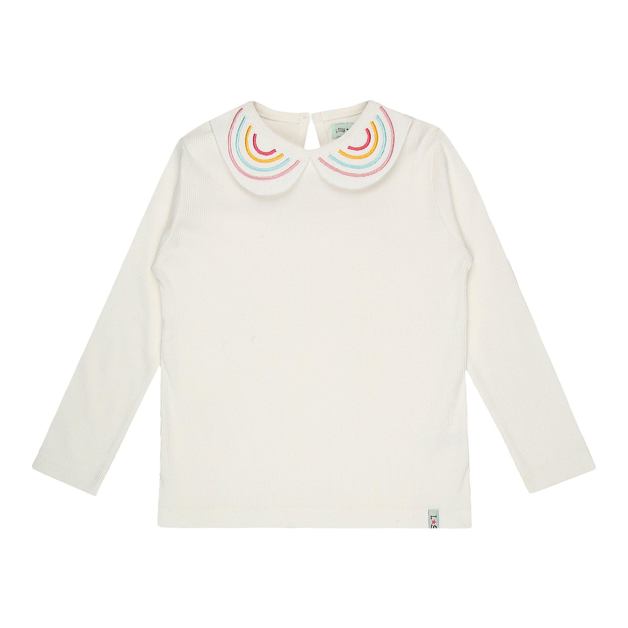 Ecru - Lilly and Sid - Regular Fit Rainbow Collar T-Shirt - 1
