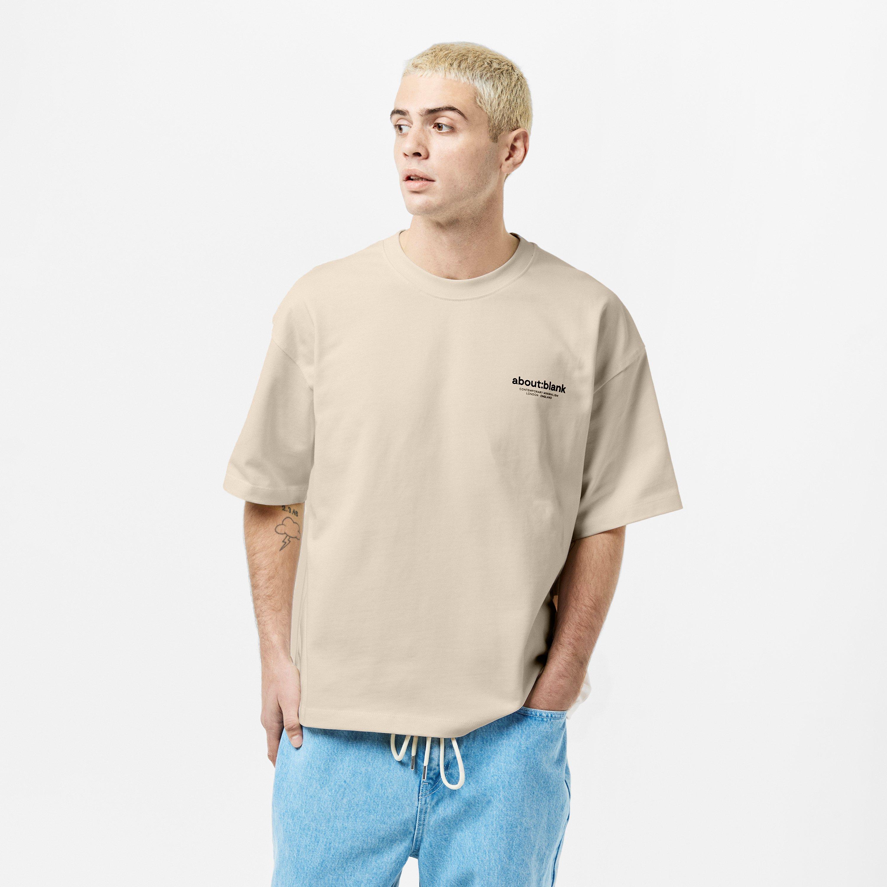 Oat - about:blank - Men's Emblem Cotton Short Sleeve Crew Neck Oversized T-Shirt - 3